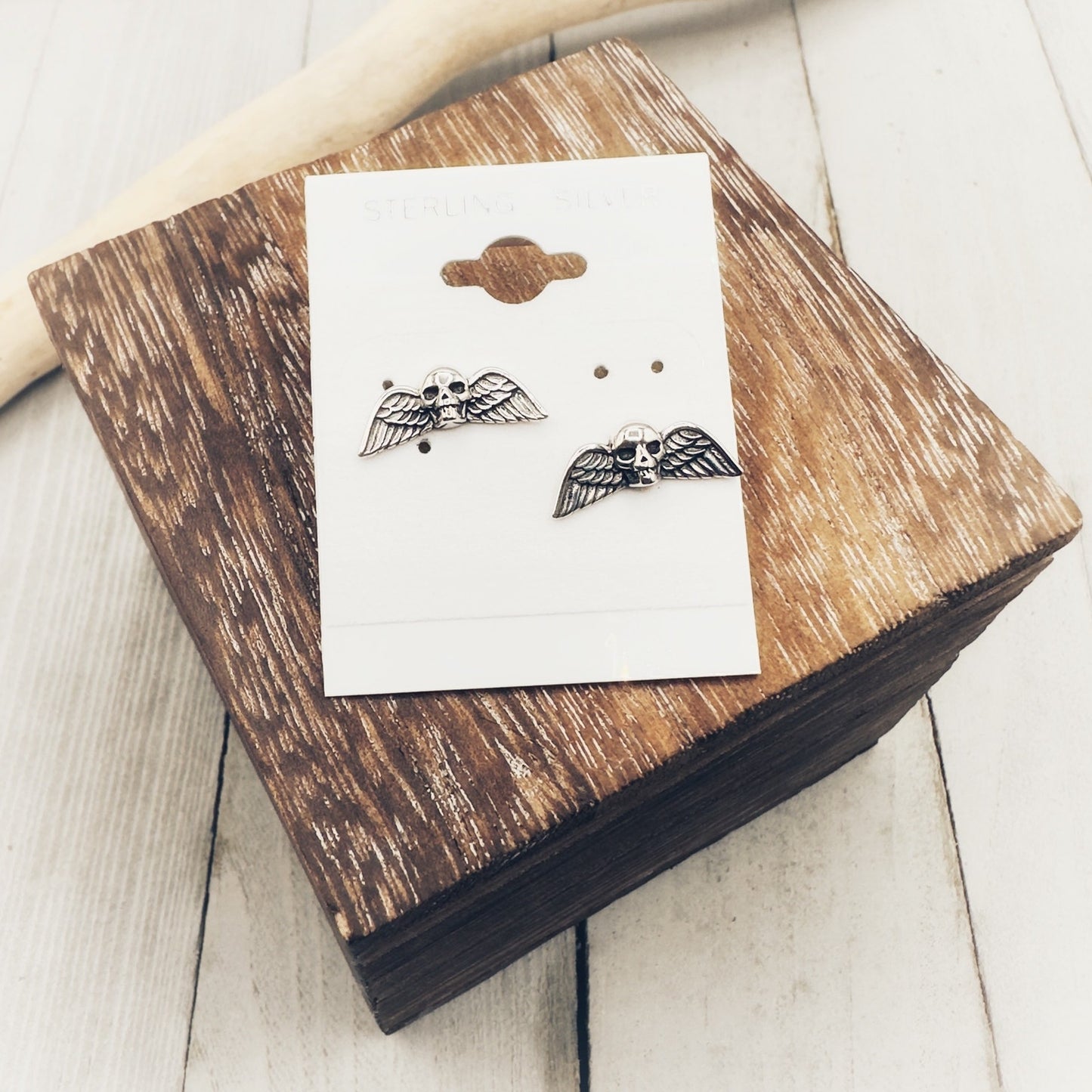 Skull With Wings Sterling Silver Earrings