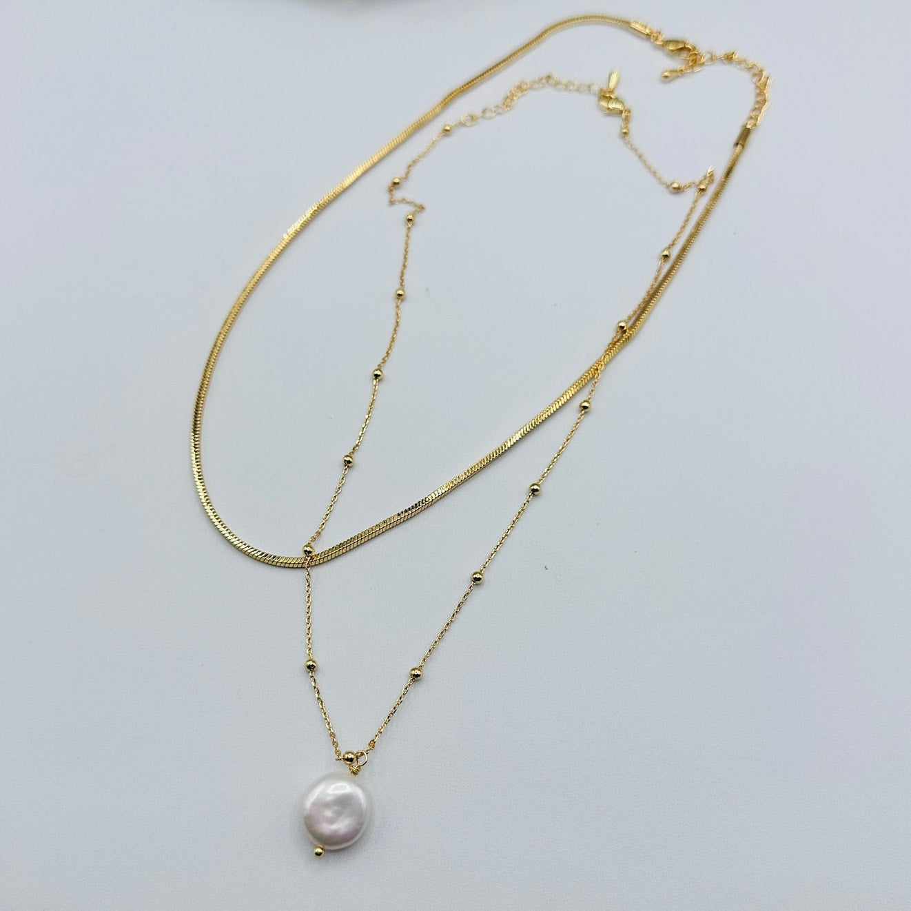 18K Gold Layered Pearl Chain Necklace