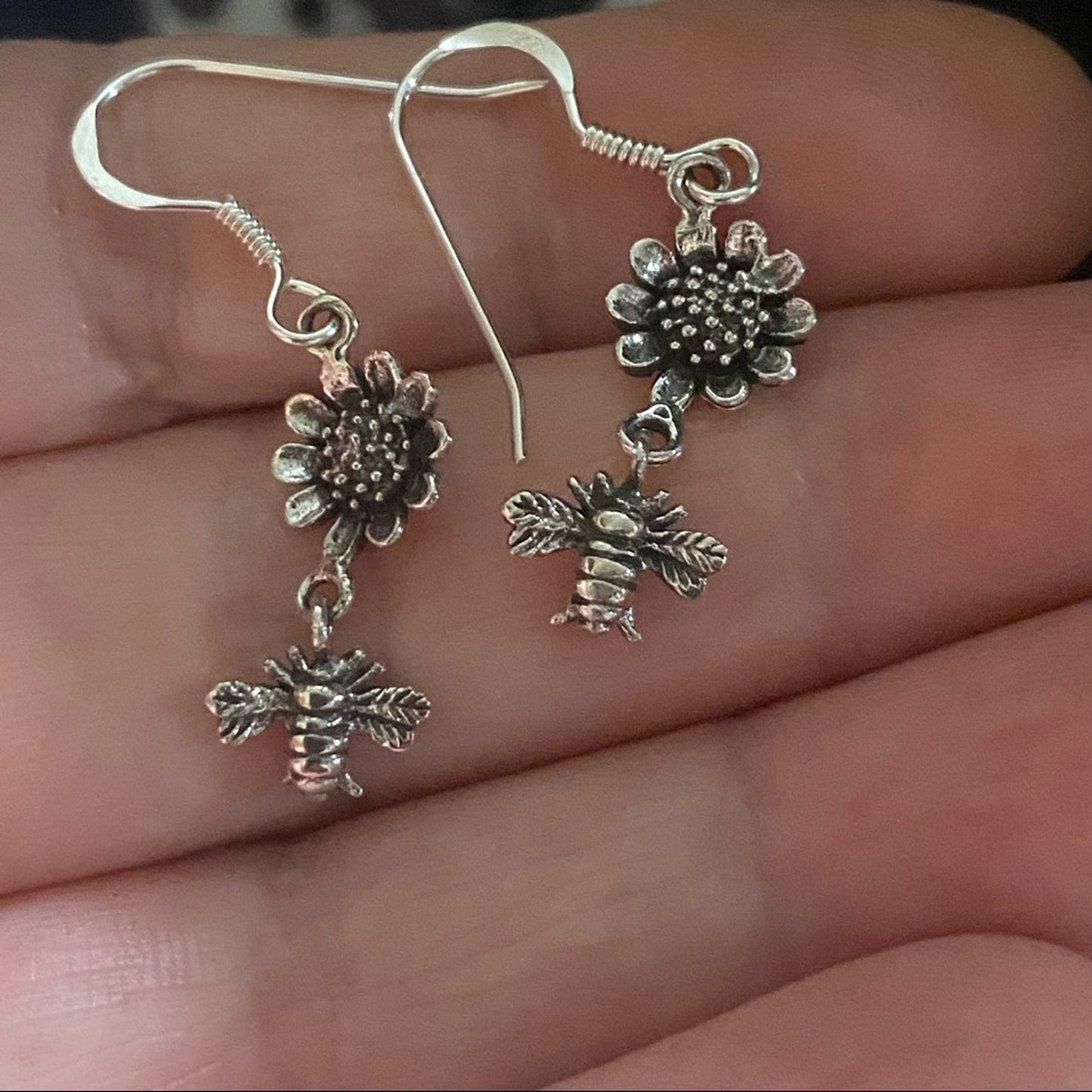 Sunflower Bumble Bee Sterling Silver Earrings