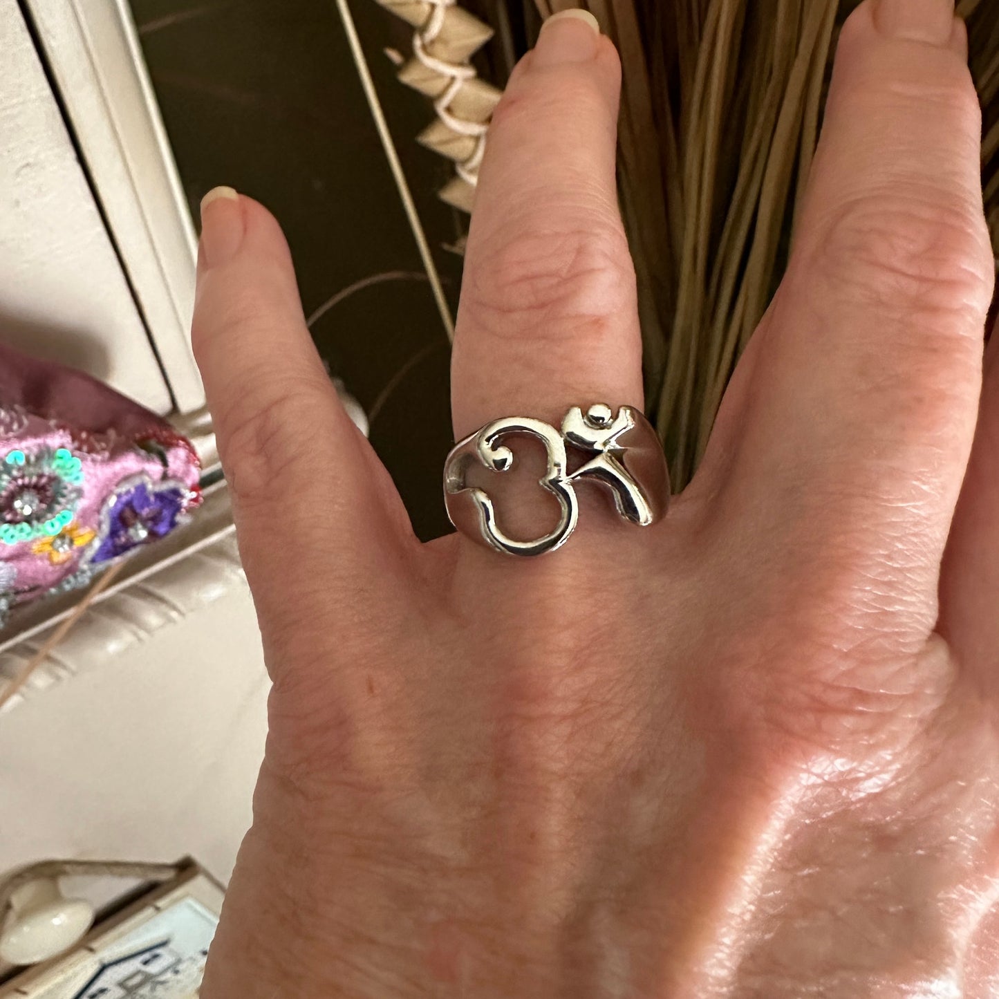 Om Stainless Steel High Polished Ring Unisex