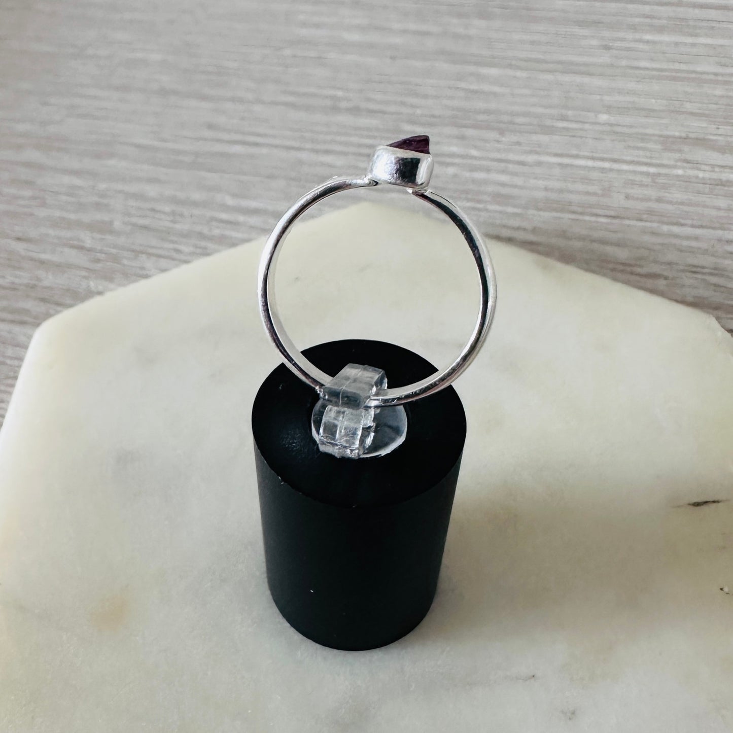 Natural Pink Tourmaline Crystal Sterling Silver Ring