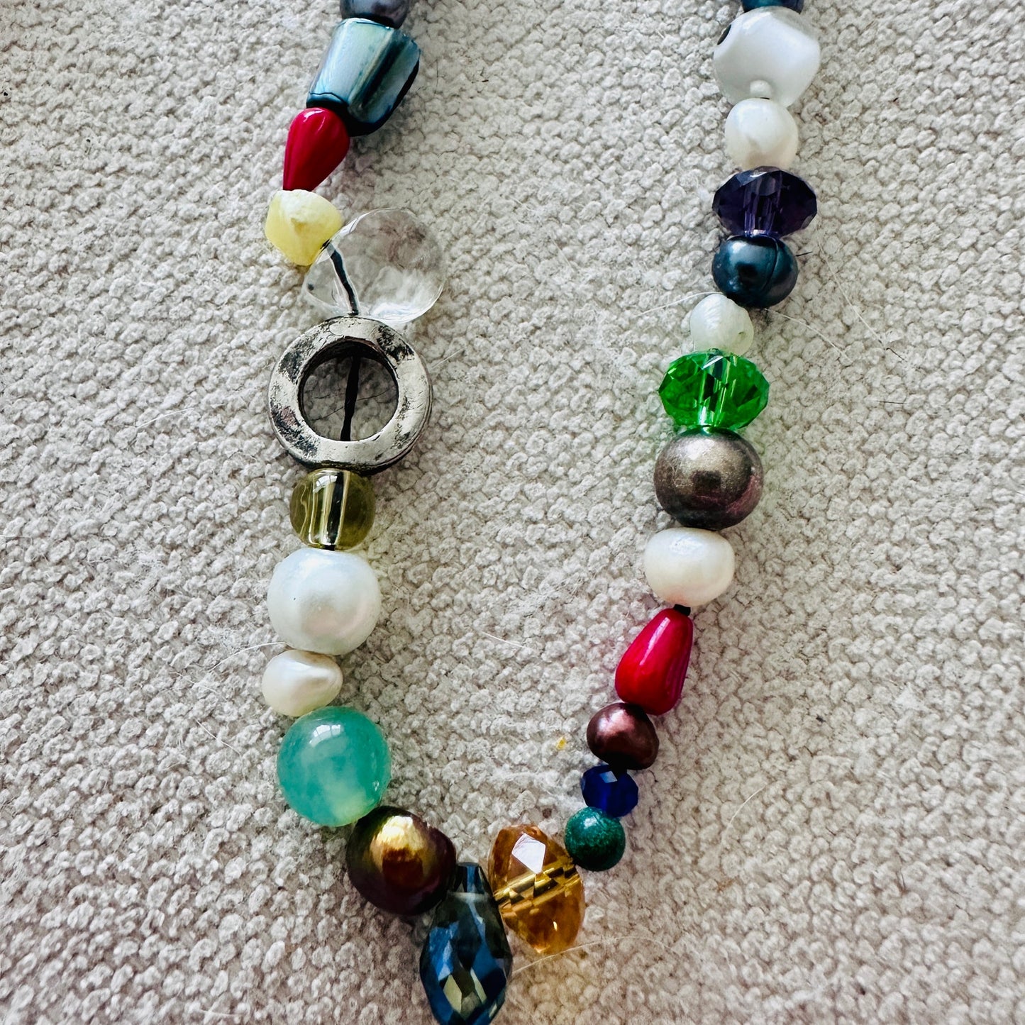 Long Multicolored Gemstone & Mixed Bead Artisan Necklace