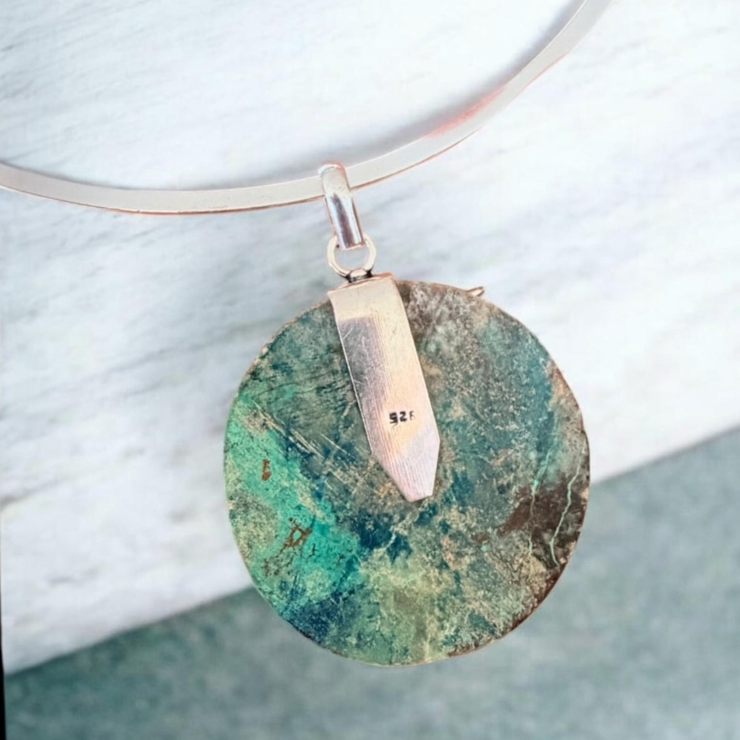 Fairy Chrysocolla Pendant Sterling Silver Overlay Collar Choker