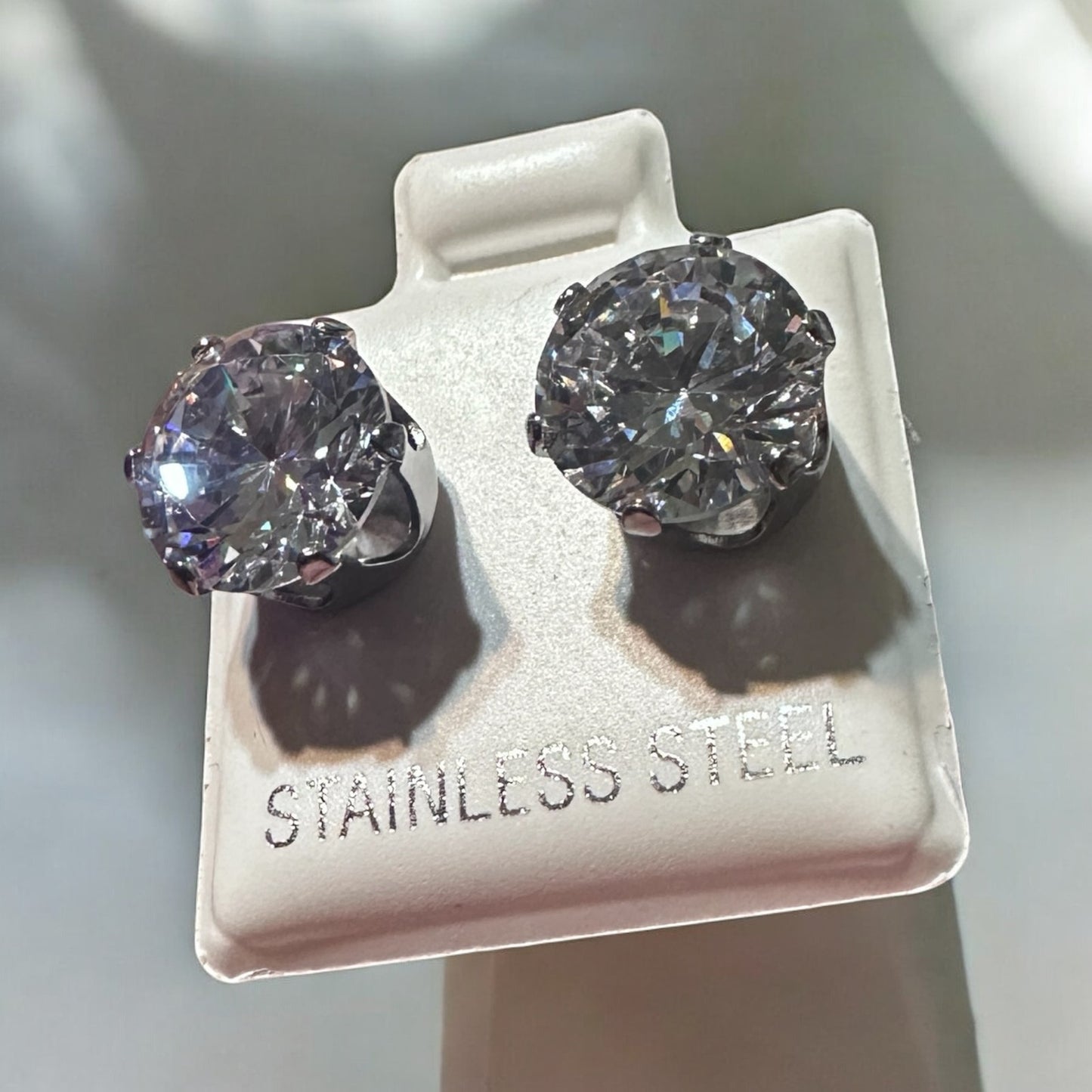 Stainless Steel 9mm Clear CZ Stud Earrings