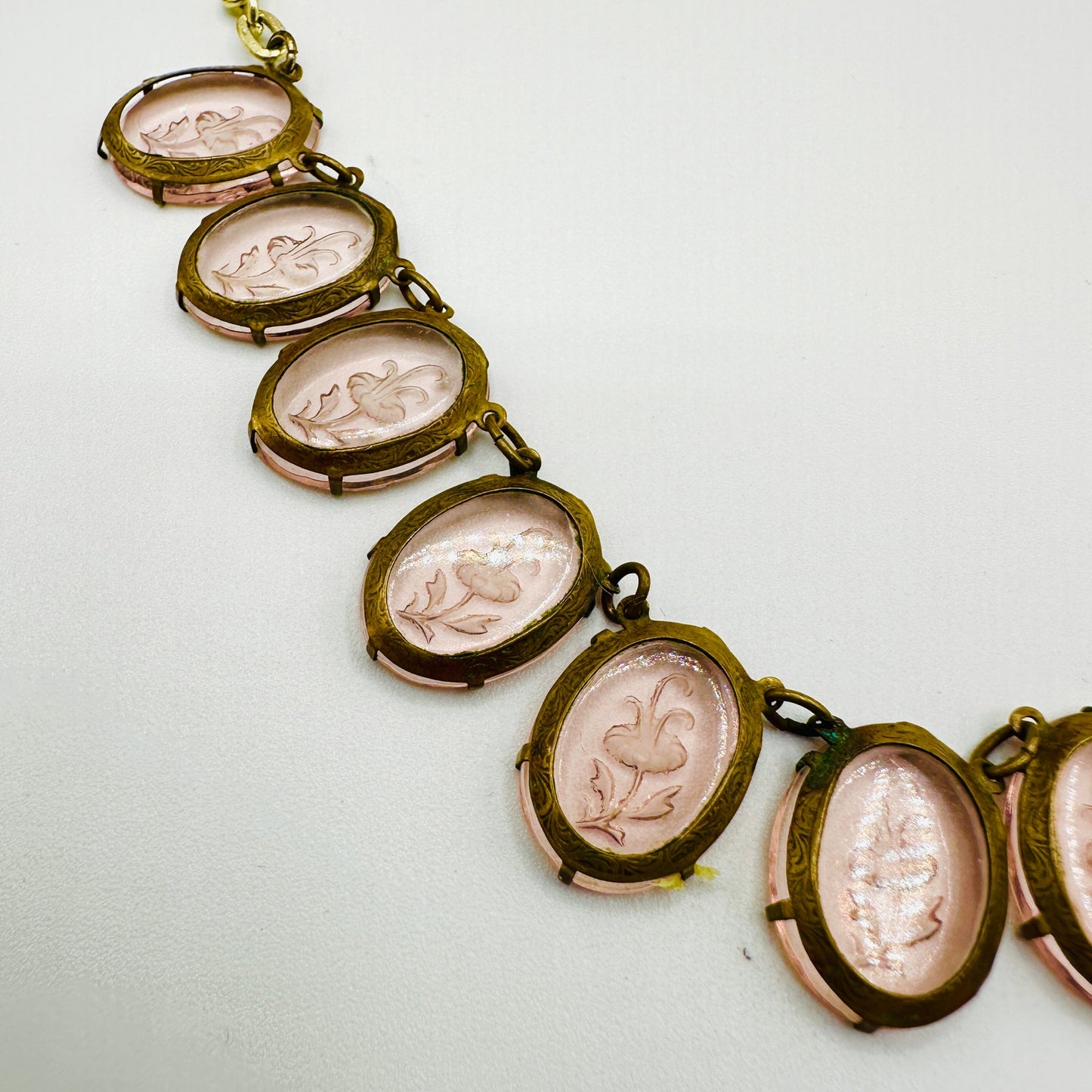60's Vintage USA Pat 4074400 Etched Glass Necklace