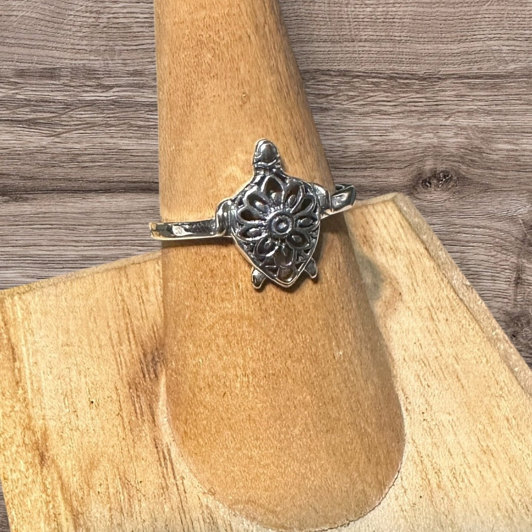 Sterling Silver Mandala Turtle Ring, Sea Animals, Spiritual, Turtles