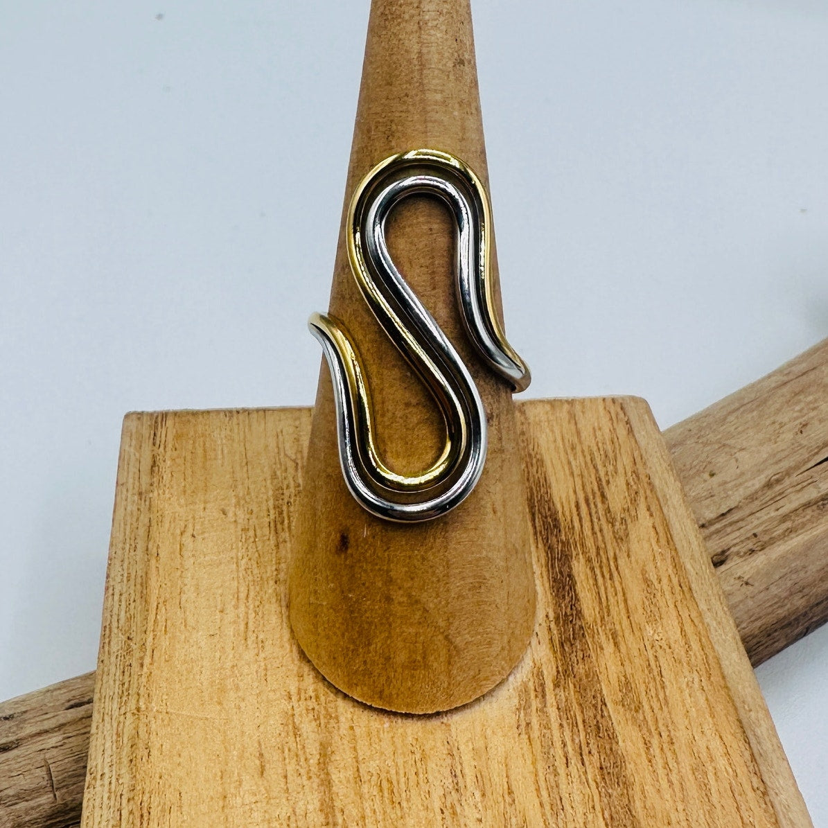 Two-Tone Abstract Ring-18K Gold & Silver-Adjustable