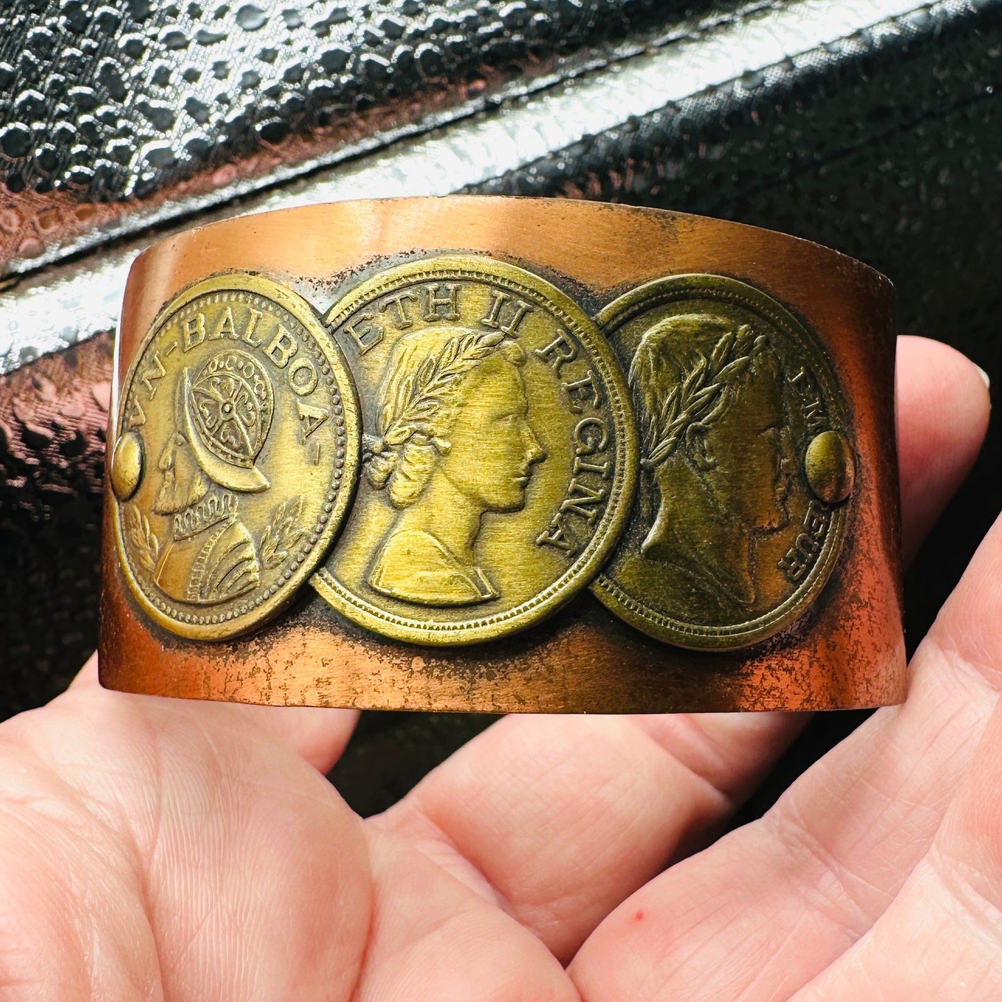 Vintage Copper Coin Cuff Bracelet