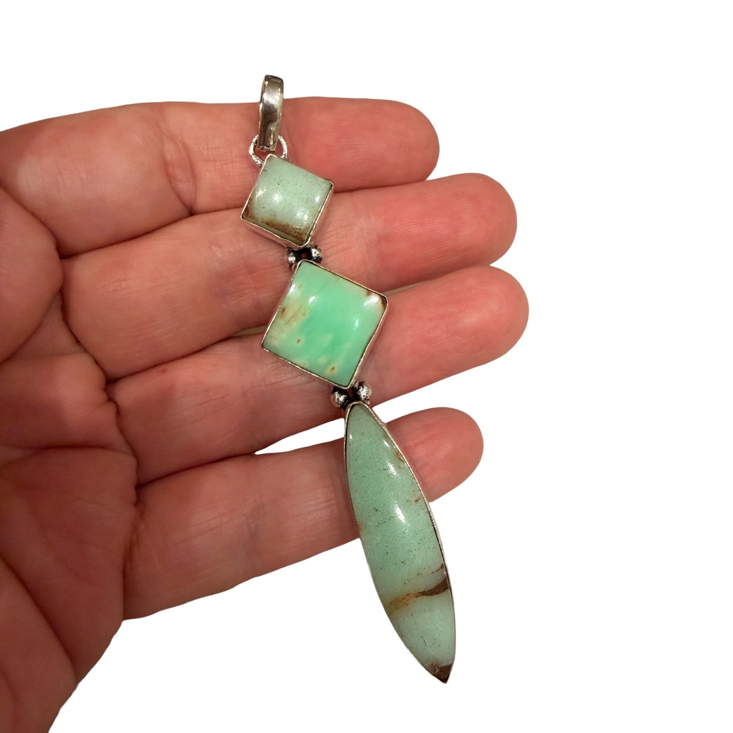 Chrysoprase Geometric Pendant 925 Silver Overlay