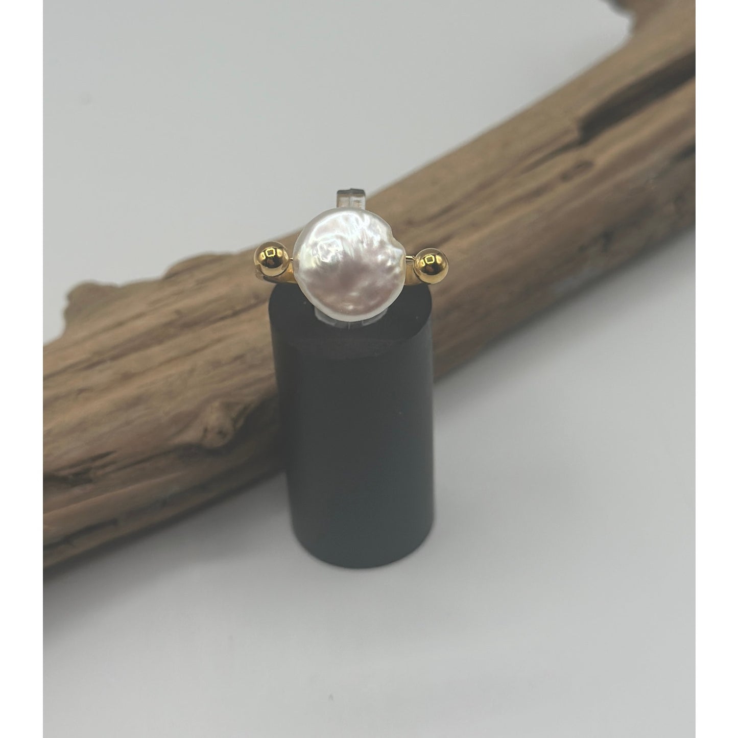 18K Gold Baroque Pearl Ring – Non-Tarnish Stainless Steel, Size 7