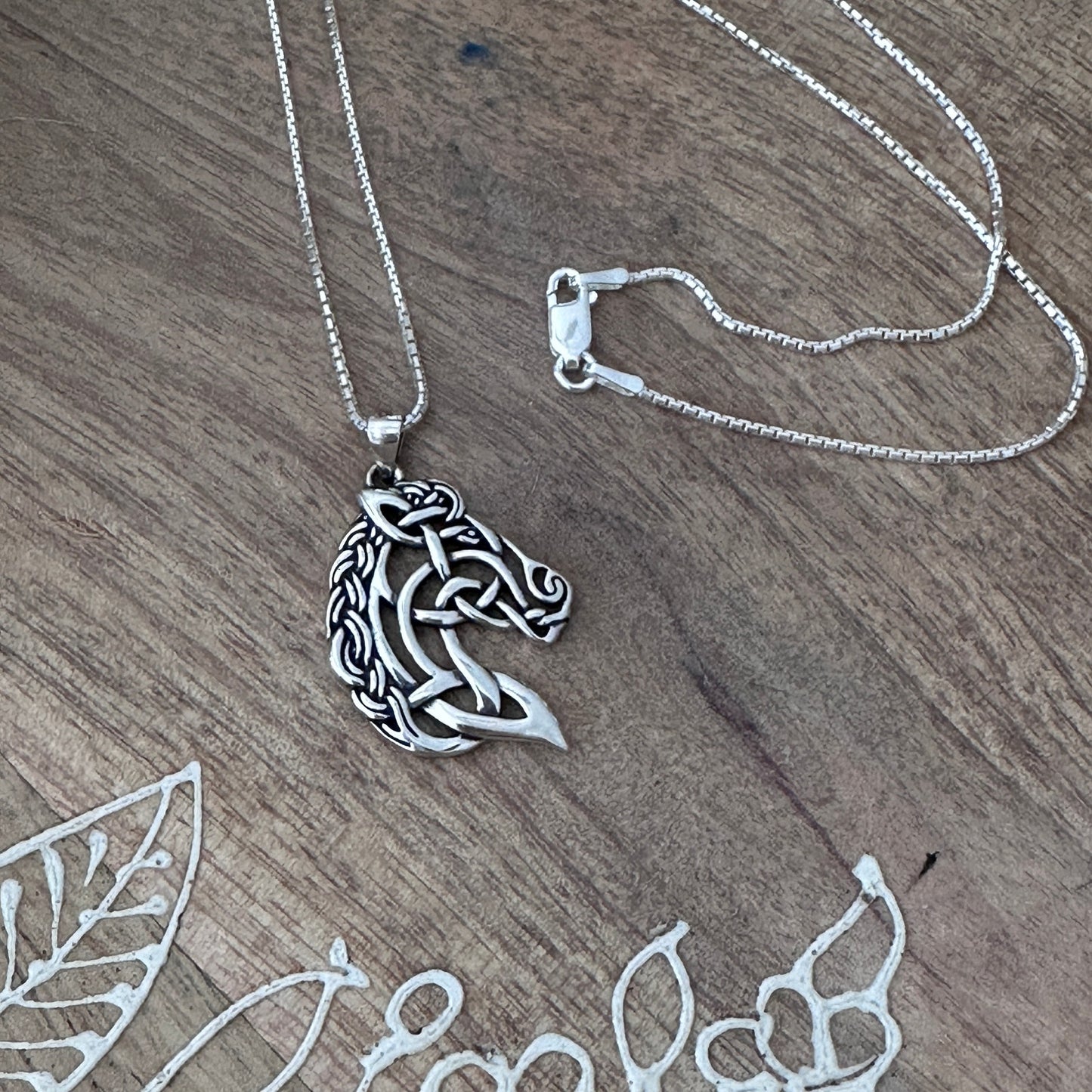 Sterling Silver Celtic Horse Pendant Necklace-18" Box Chain