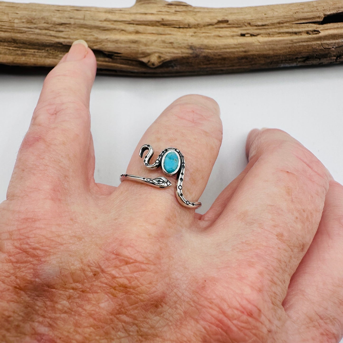 Snake Turquoise Sterling Silver Ring, Boho Ring, Gemstone Ring