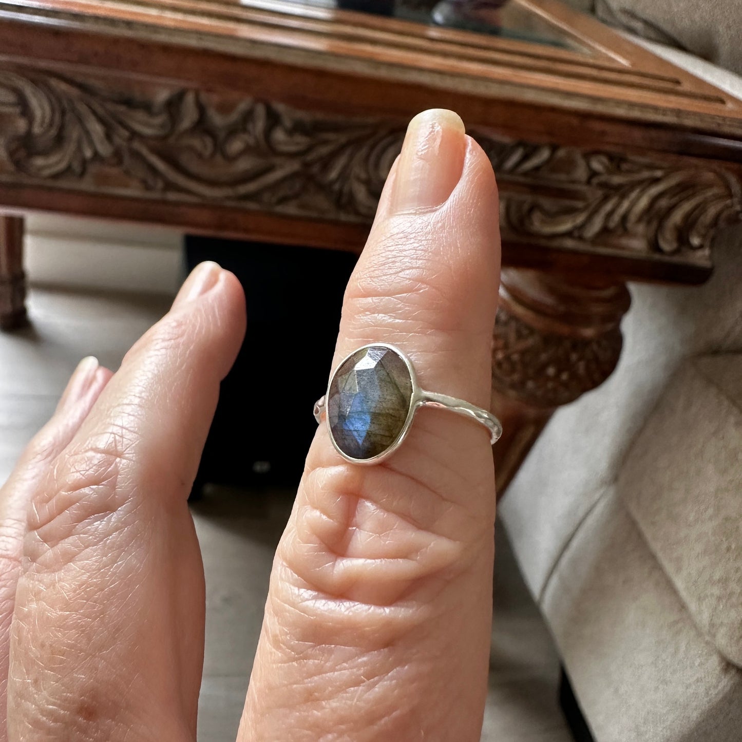 Natural Faceted Labradorite 925 Sterling Silver Ring