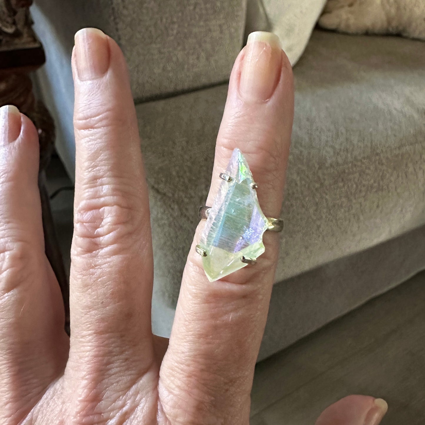 Angel Opal Aura Quartz 925 Sterling Silver Ring