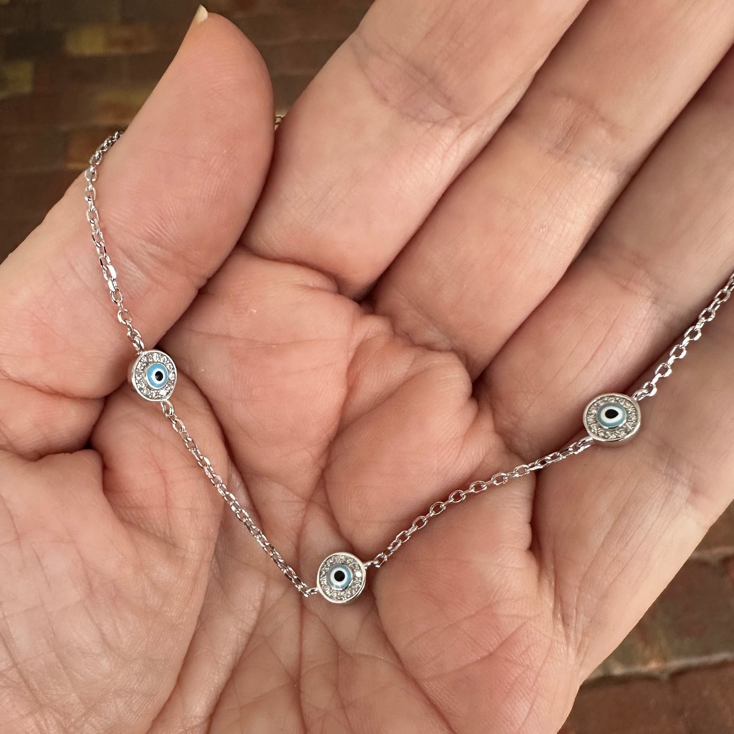 925 Sterling Silver Evil Eye CZ Anklet