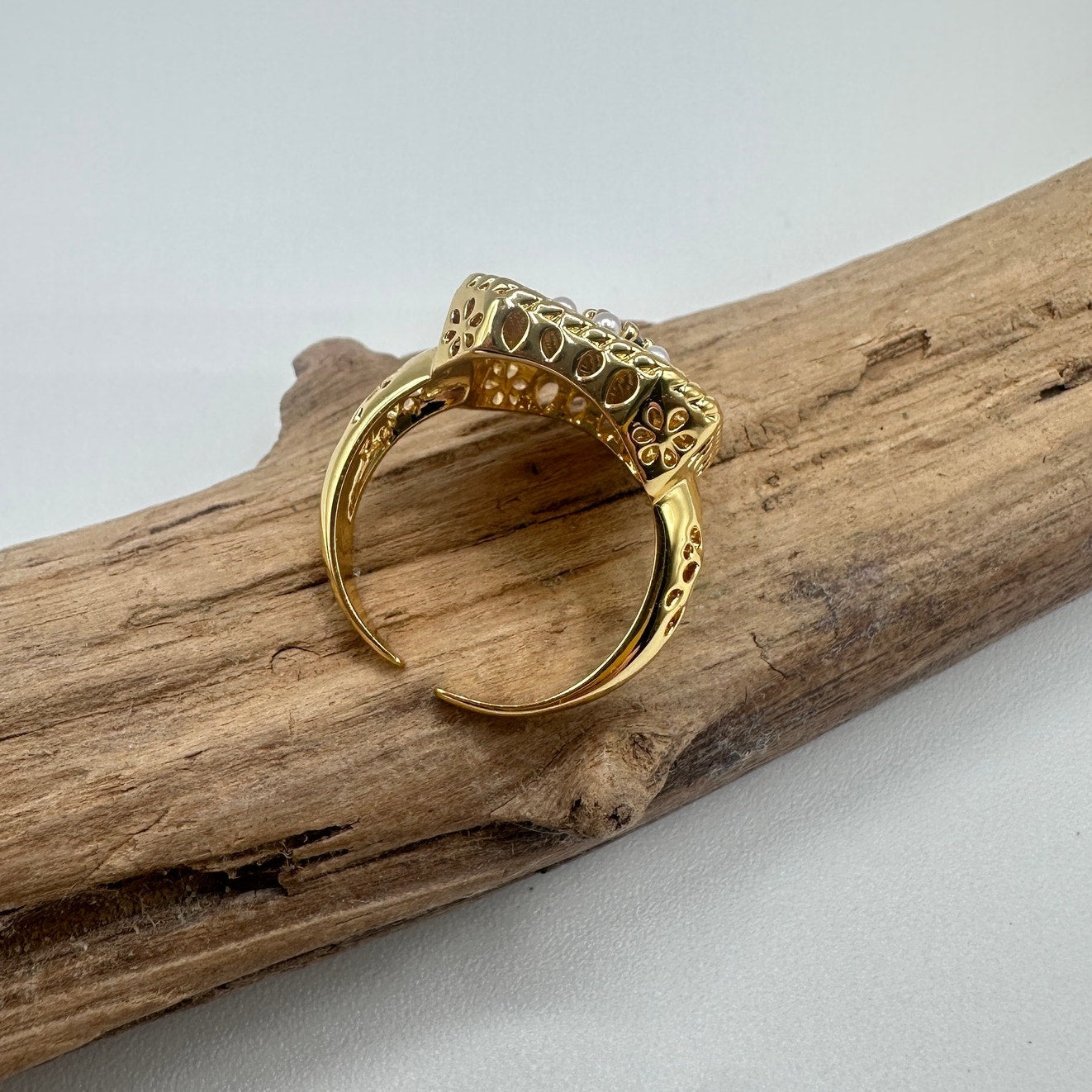18K Retro Pearl Flower Ring-Adjustable
