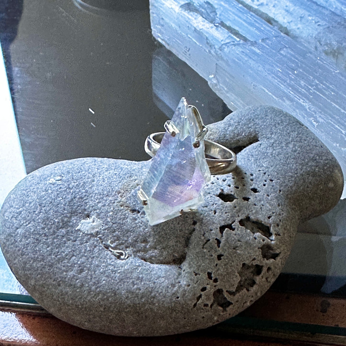 Angel Opal Aura Quartz 925 Sterling Silver Ring