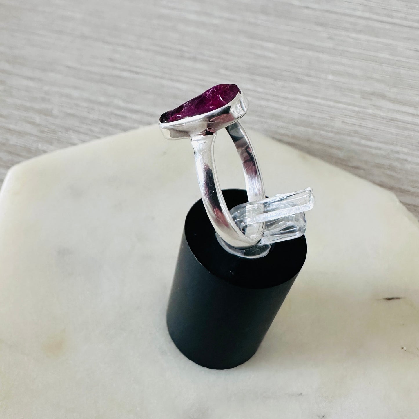 Natural Pink Tourmaline Crystal Sterling Silver Ring