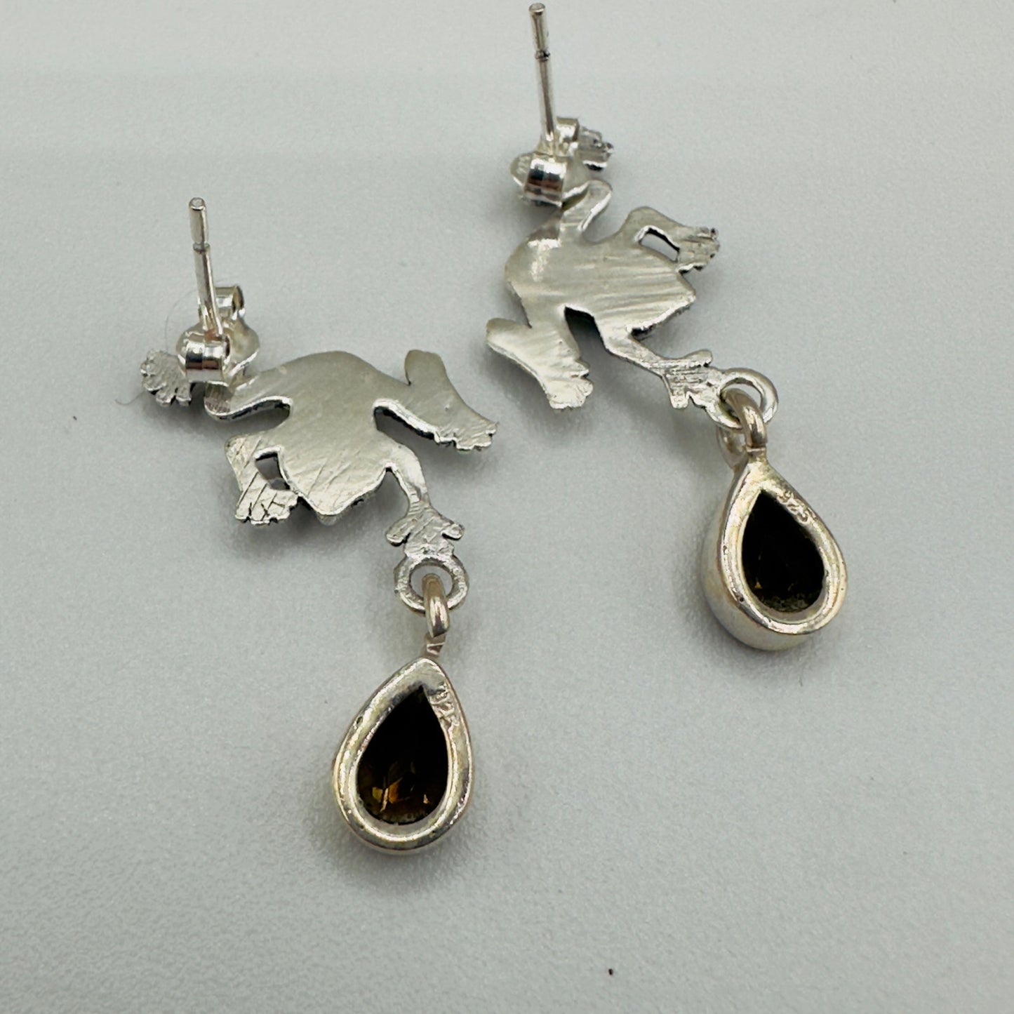 925 Sterling Silver Frog Smoky Topaz Earrings-Dangle Earrings