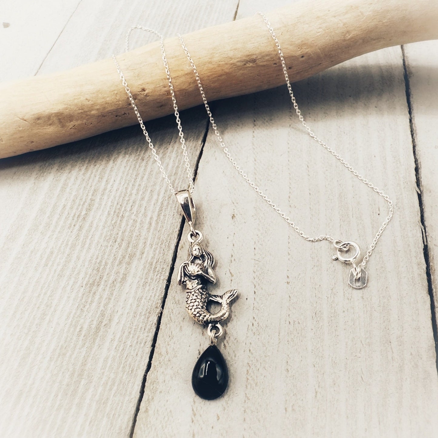 Mermaid Black Onyx Sterling Silver Necklace
