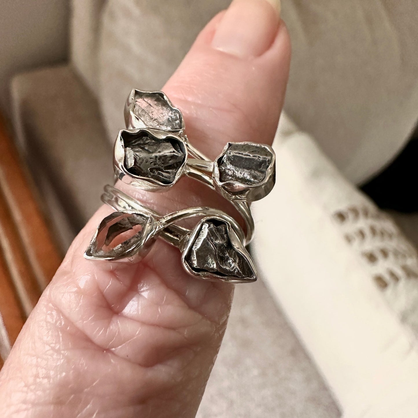 Natural Herkimer Diamond & Meteorite Campo Del Cielo Sterling Ring