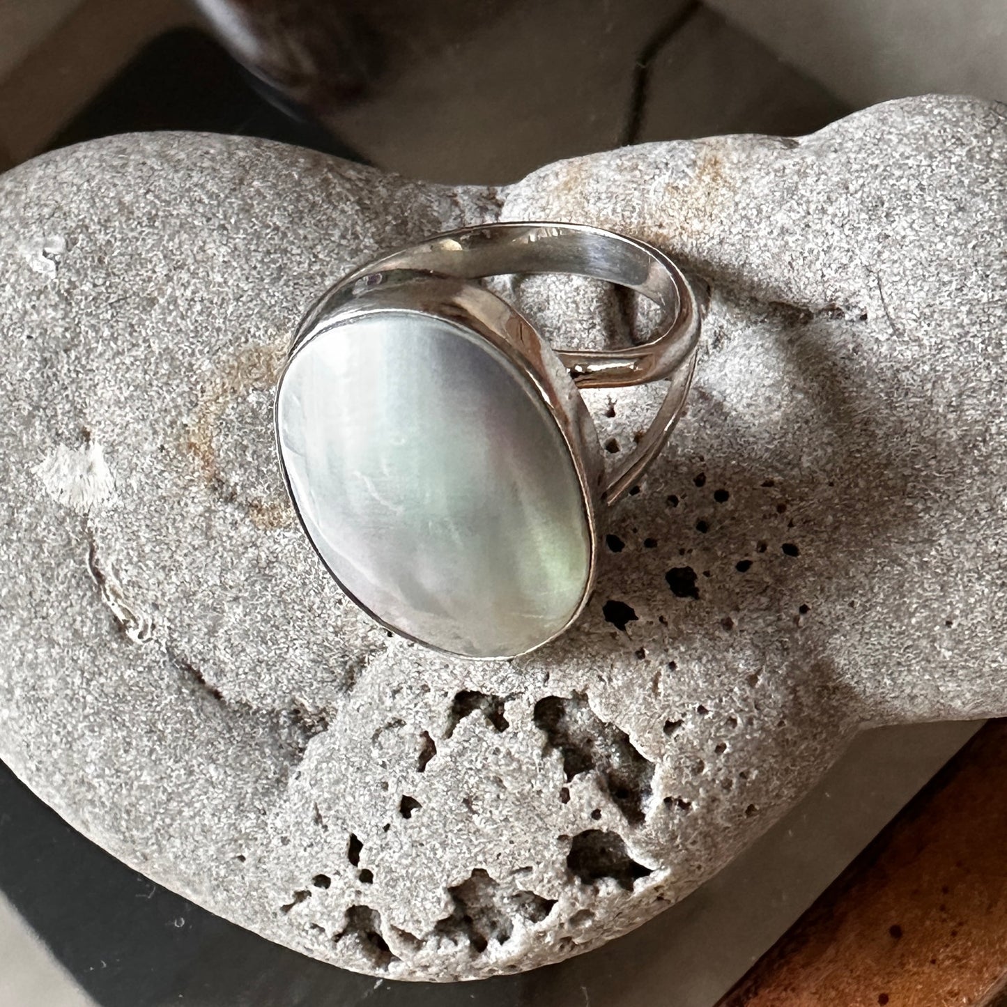 Natural Nautilus Sea Shell Sterling Silver Ring Size 10.5