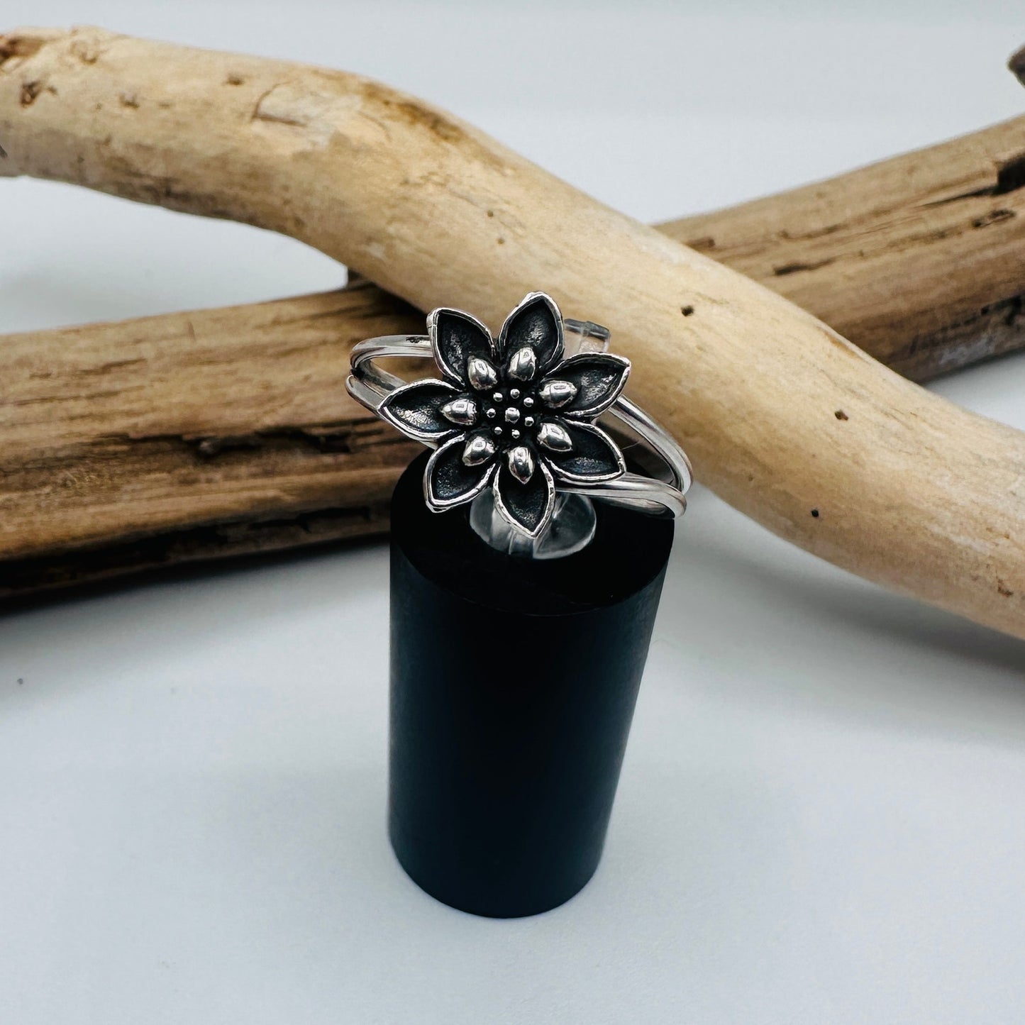 Sterling Silver Double Band Lotus Flower Ring