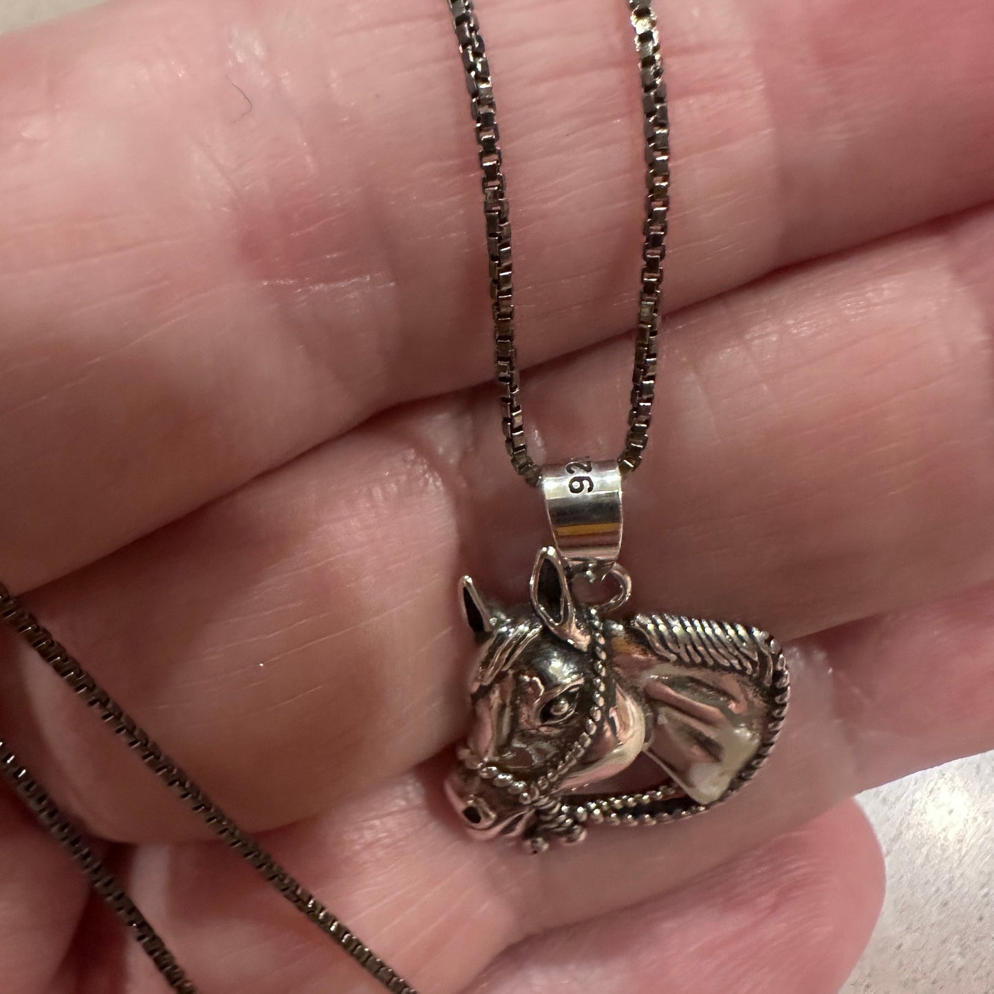 Sterling Silver Horse Head Pendant Necklace-Black Rhodium Plated Chain