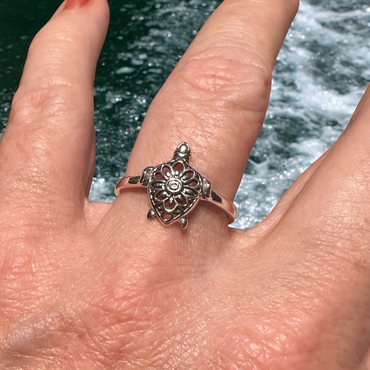 Sterling Silver Mandala Turtle Ring, Sea Animals, Spiritual, Turtles