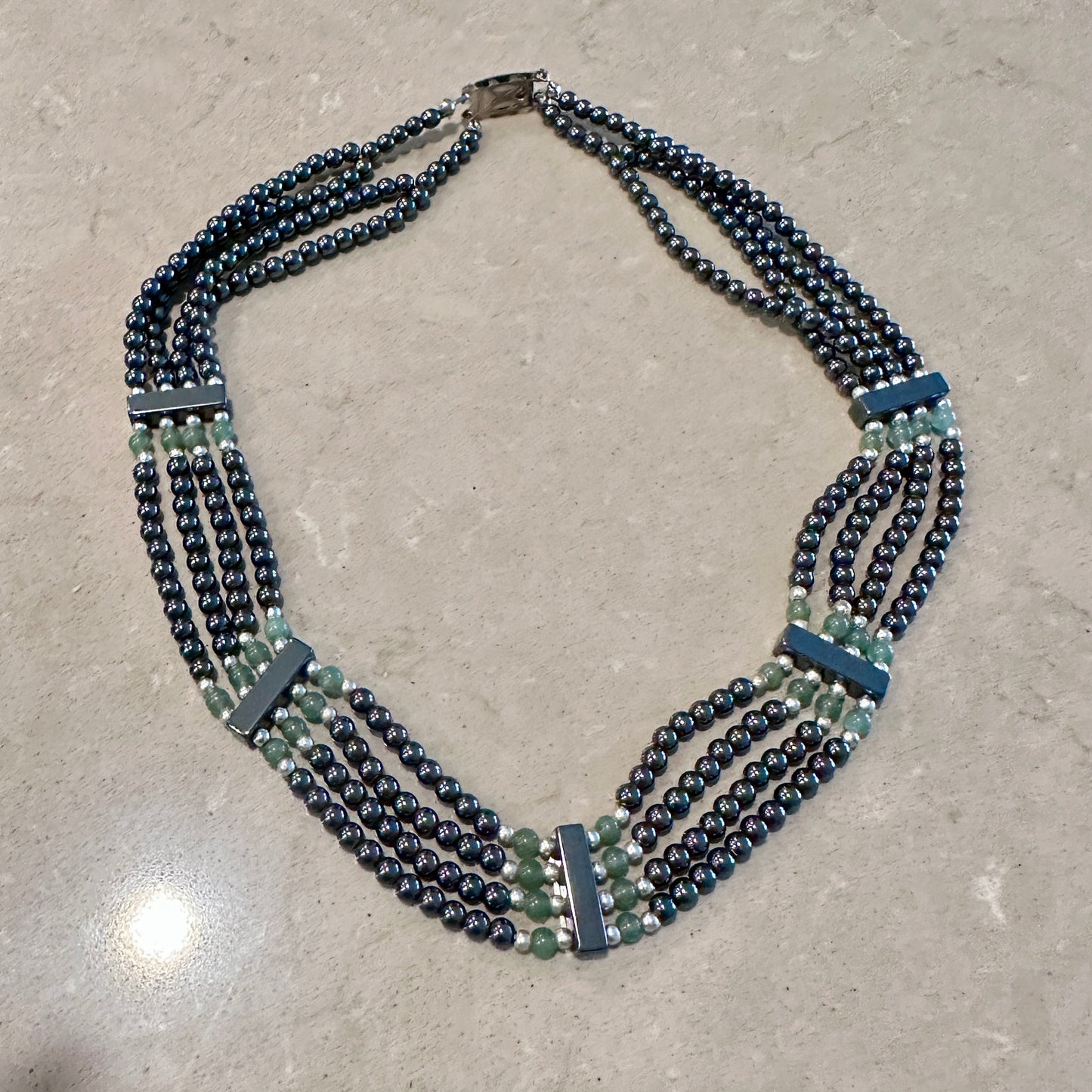 Vintage Hematite & Green Beaded Statement Necklace