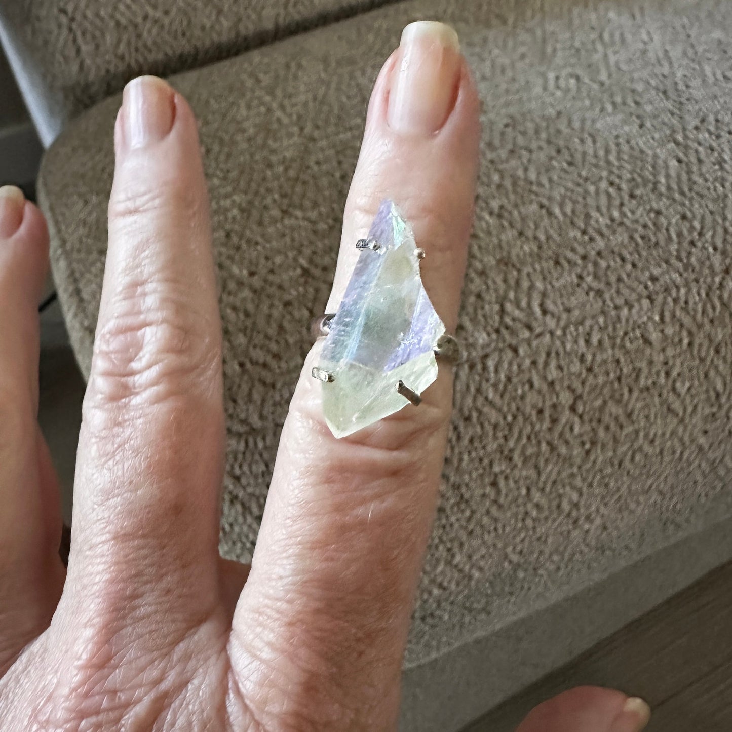 Angel Opal Aura Quartz 925 Sterling Silver Ring