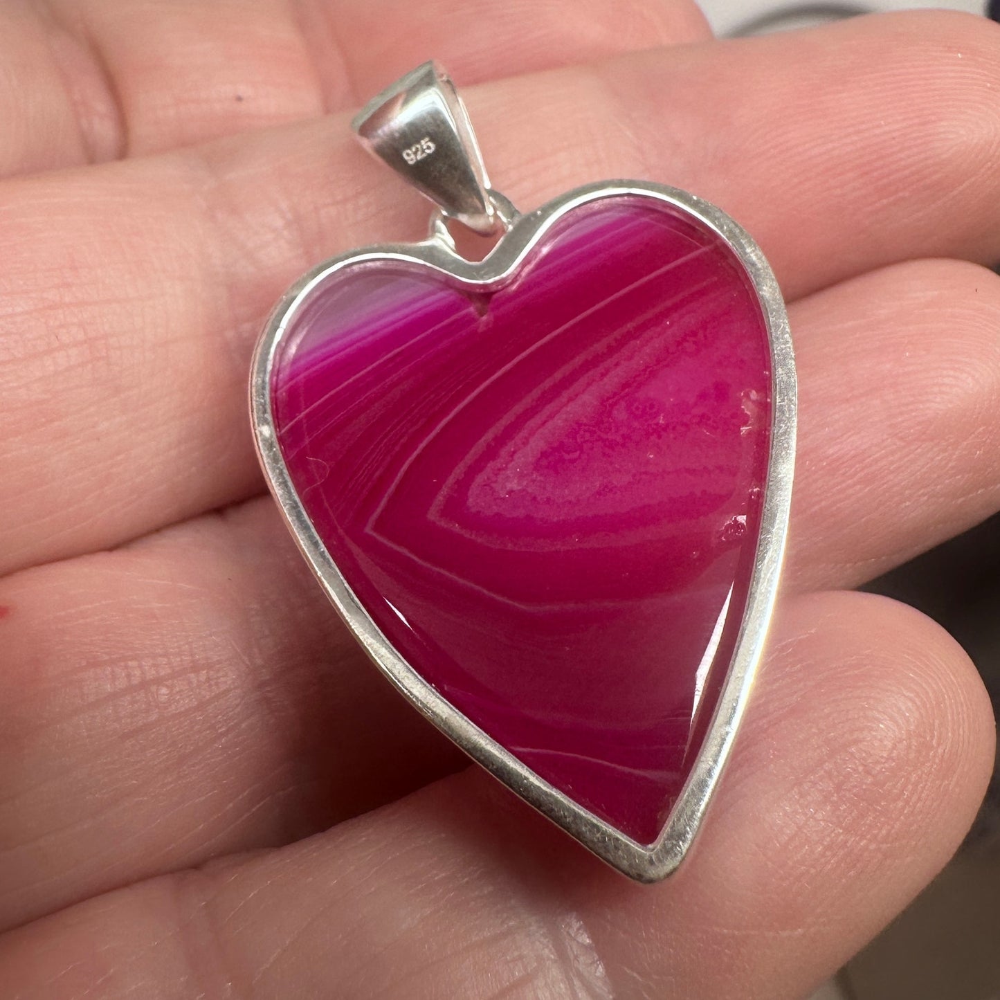 Pink Agate Heart Pendant Sterling Silver