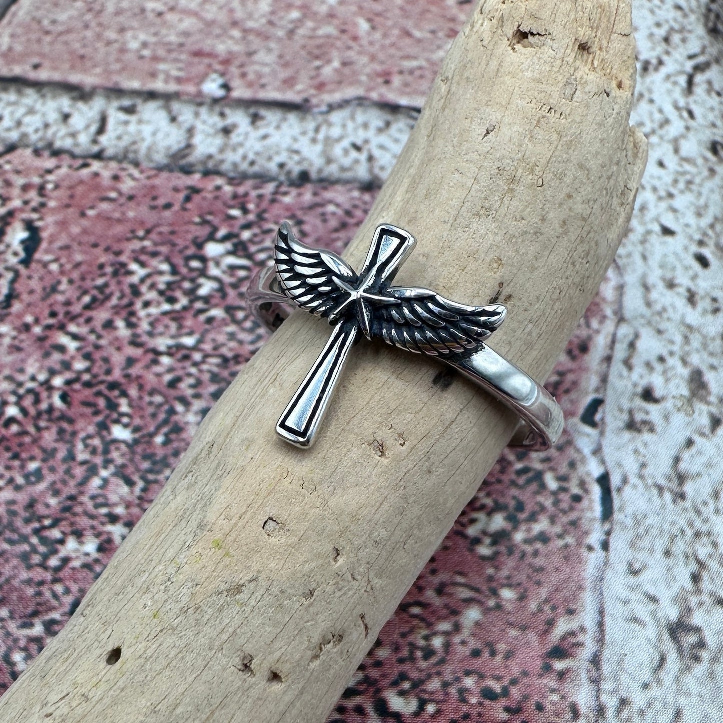 Cross With Wings Sterling Silver Ring