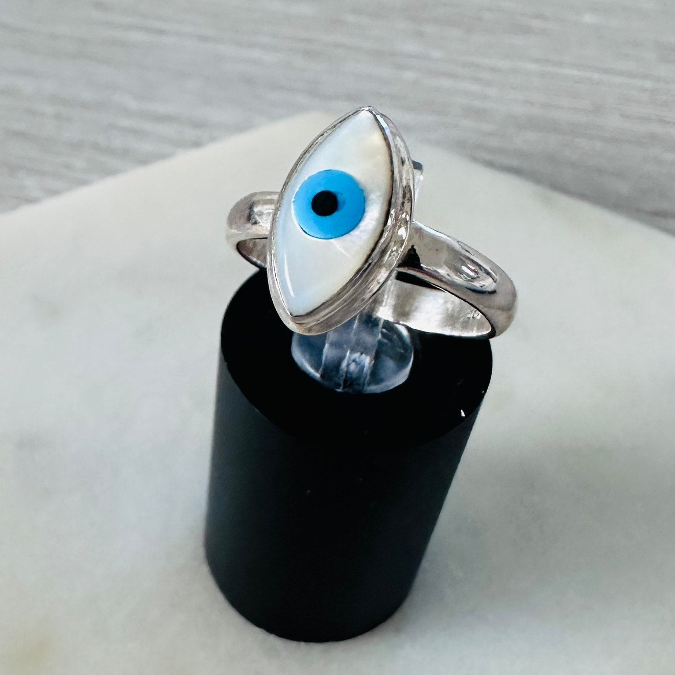 Evil Eye Composite Shell And Turquoise Sterling Silver Ring