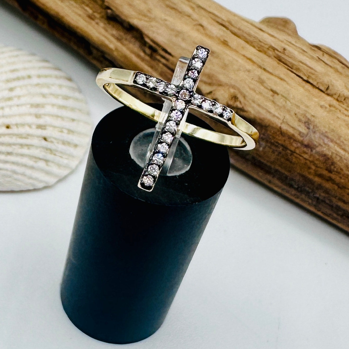 Gold Plated Sterling Silver CZ Cross Ring Size 9