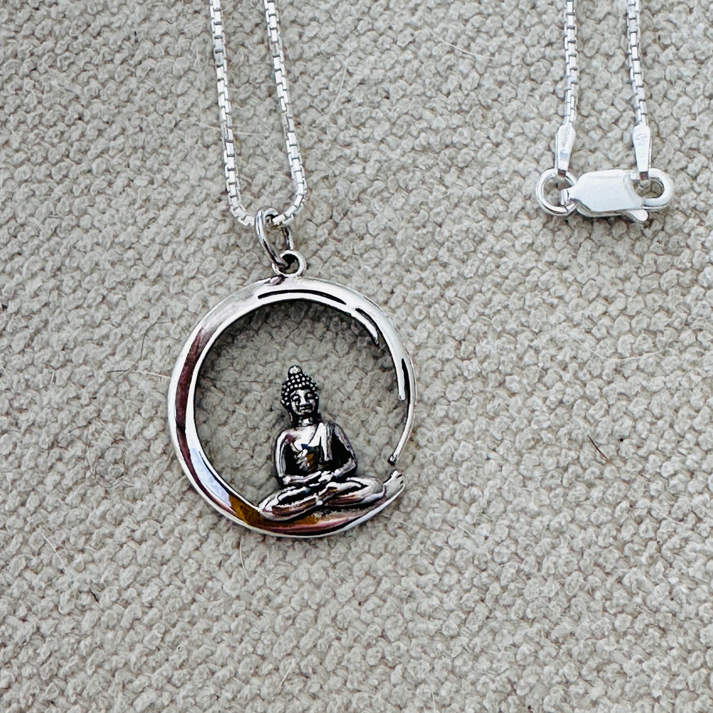 Sterling Silver Buddha Necklace, Circle Pendant, Yoga Necklace