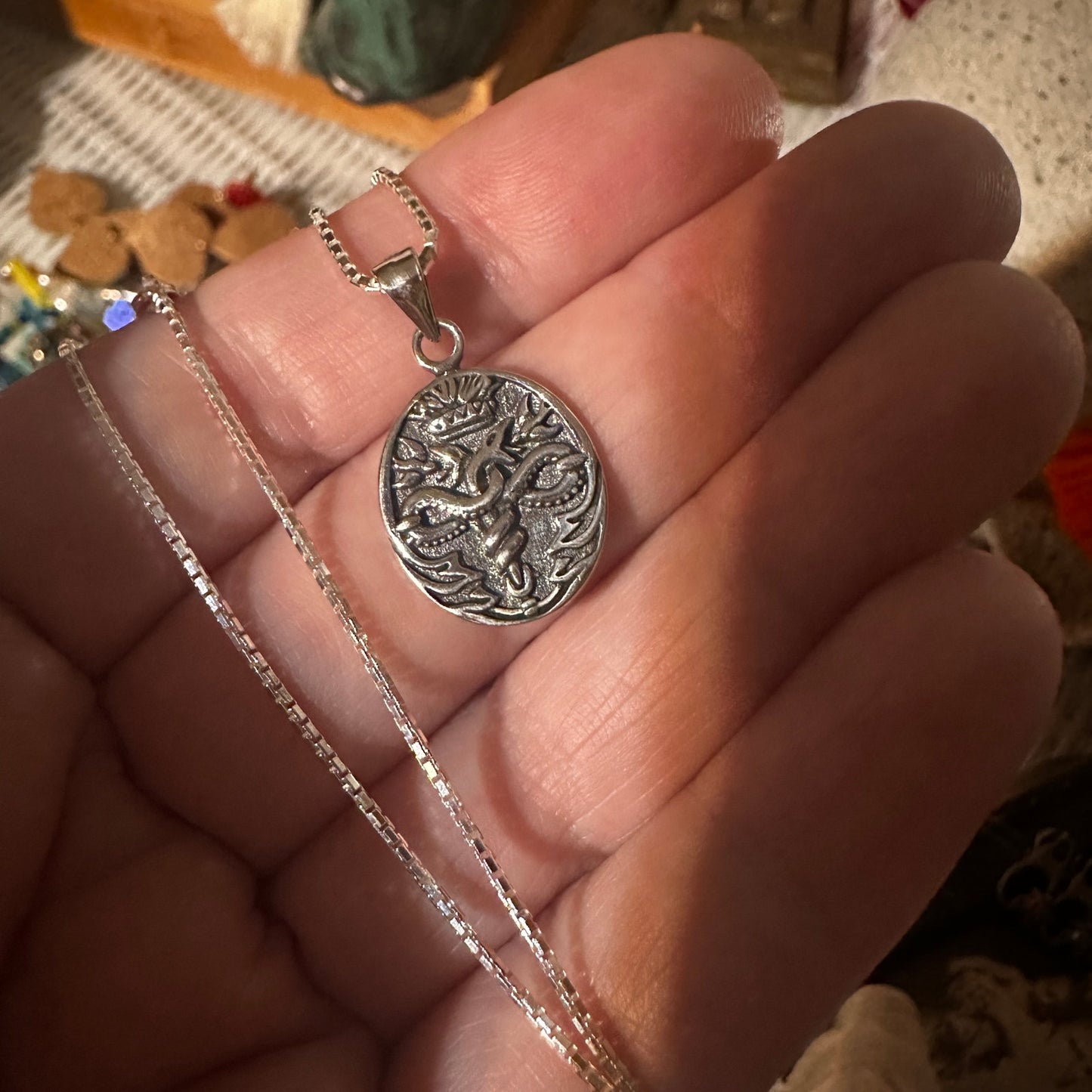 Sterling Silver Caduceus Necklace Sterling Silver Box Chain