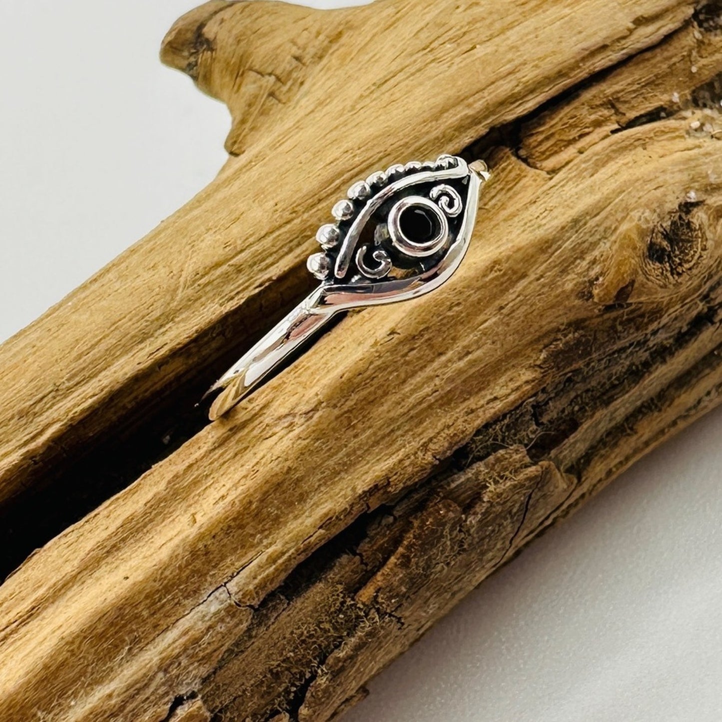 Evil Eye Sterling Silver CZ Ring Protection