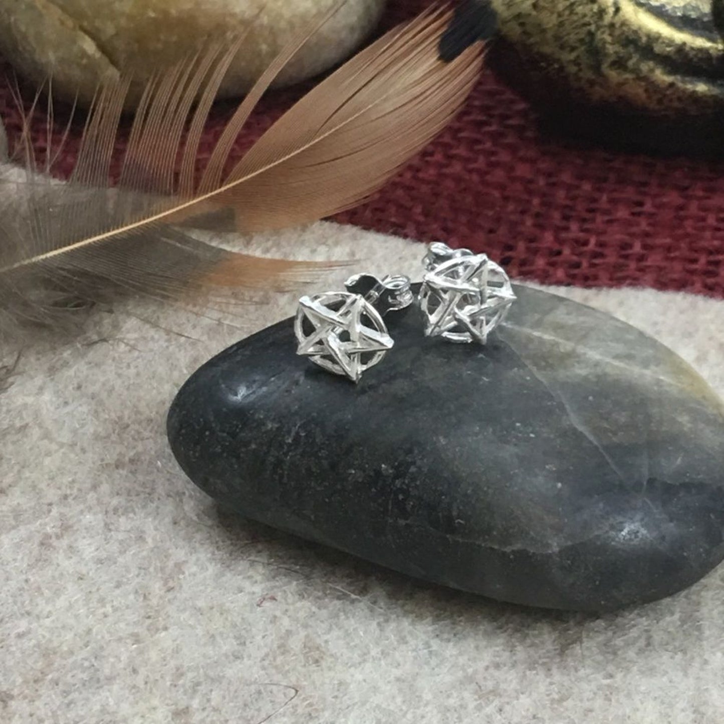 Sterling Silver Pentagram Stud Earrings