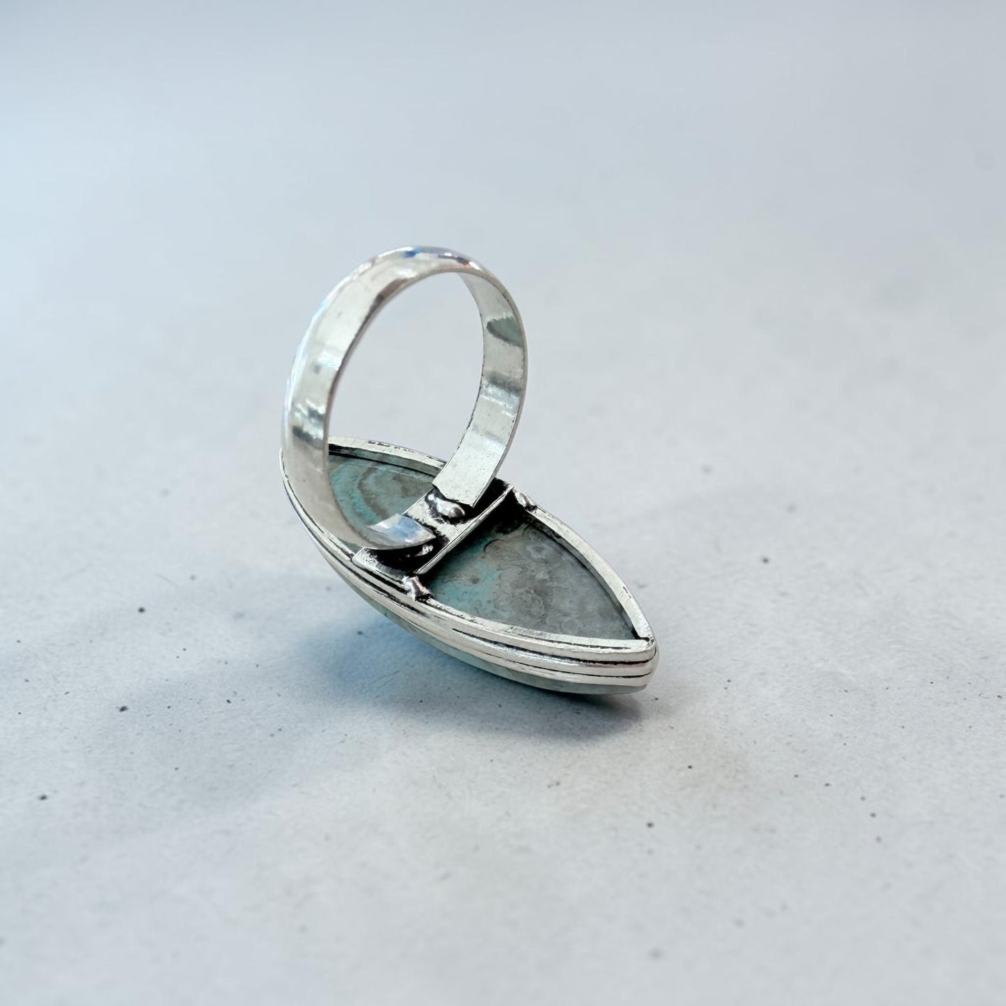 Mexican Laguna Blue Stone Ring 925 Silver Plated Statement Size 9.5