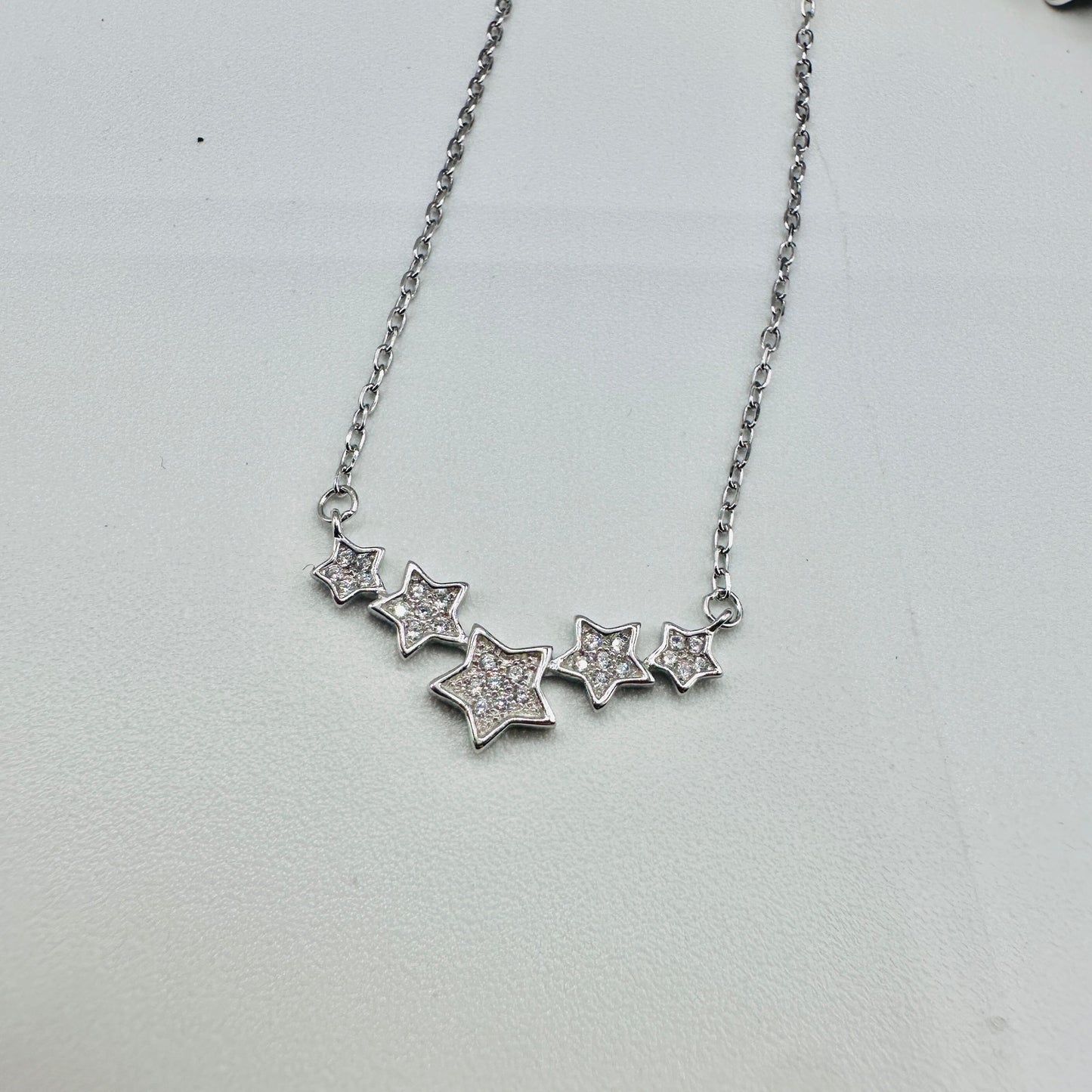 Sterling Silver Five-Star Necklace-Cubic Zirconia-Adjustable