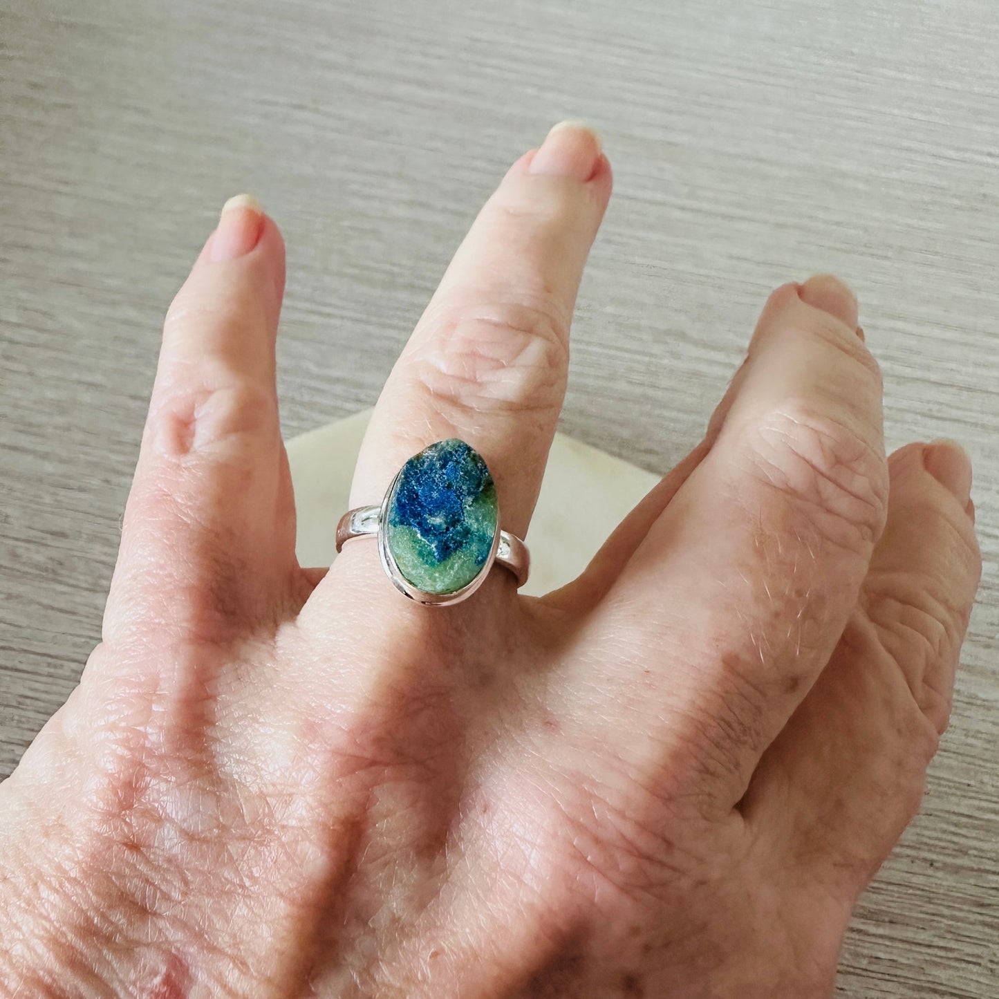 Azurite Rough 925 Sterling Silver Ring Size 7.5
