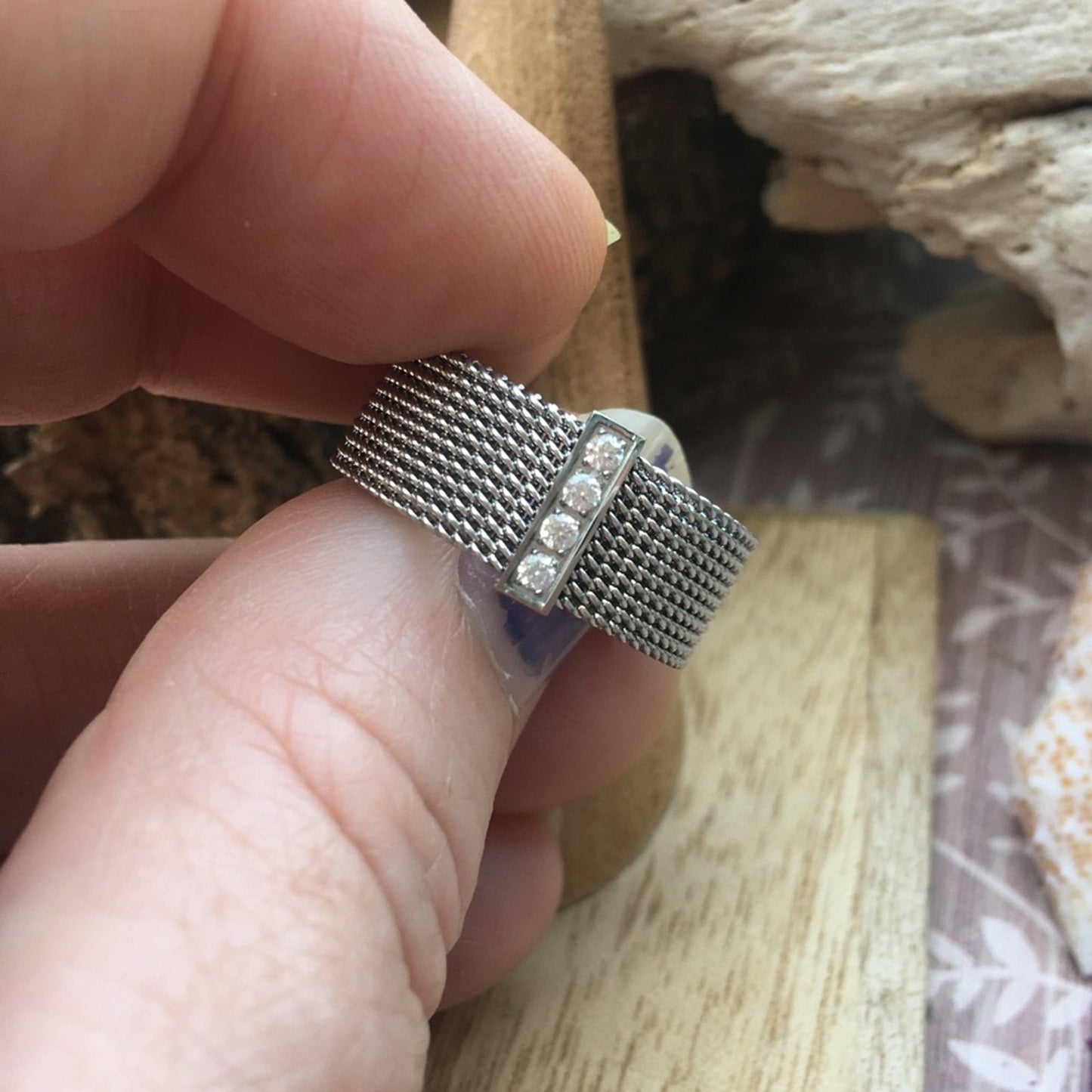Stainless Steel Mesh CZ Ring Size 8