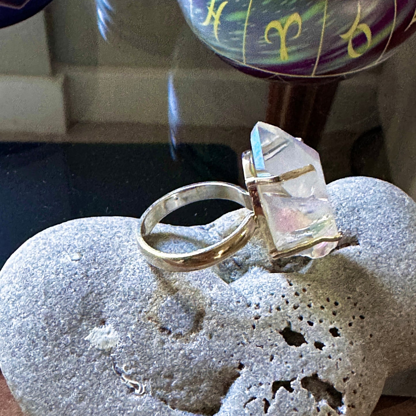 Angel Opal Aura Quartz 925 Sterling Silver Ring