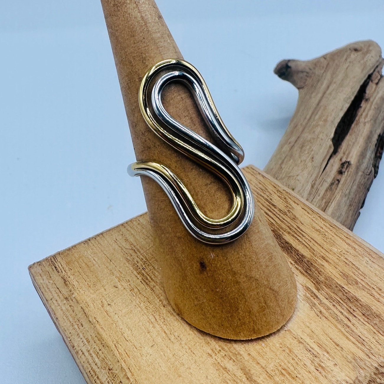 Two-Tone Abstract Ring-18K Gold & Silver-Adjustable