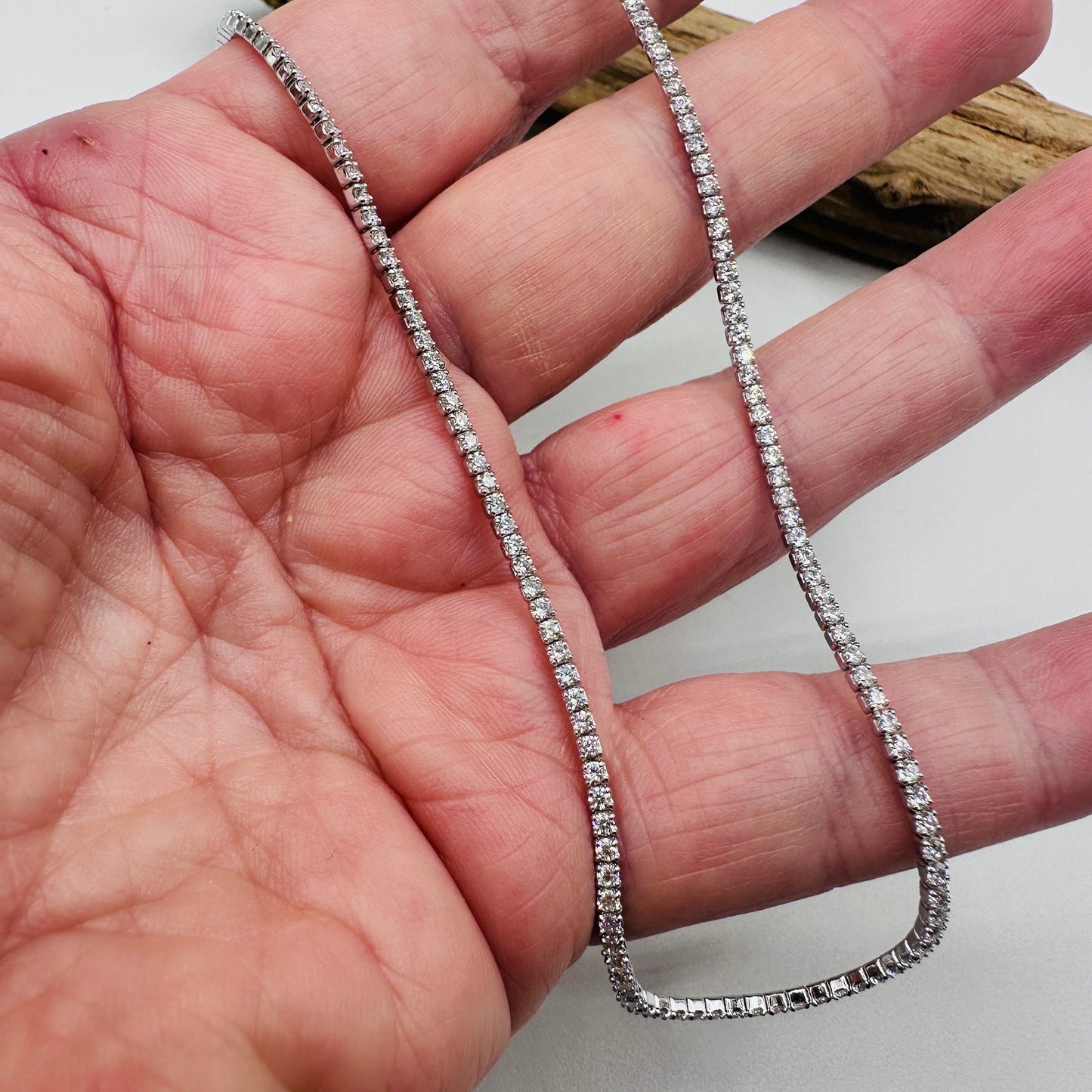 Sterling Silver CZ Tennis Necklace – 14” + 3” Extension