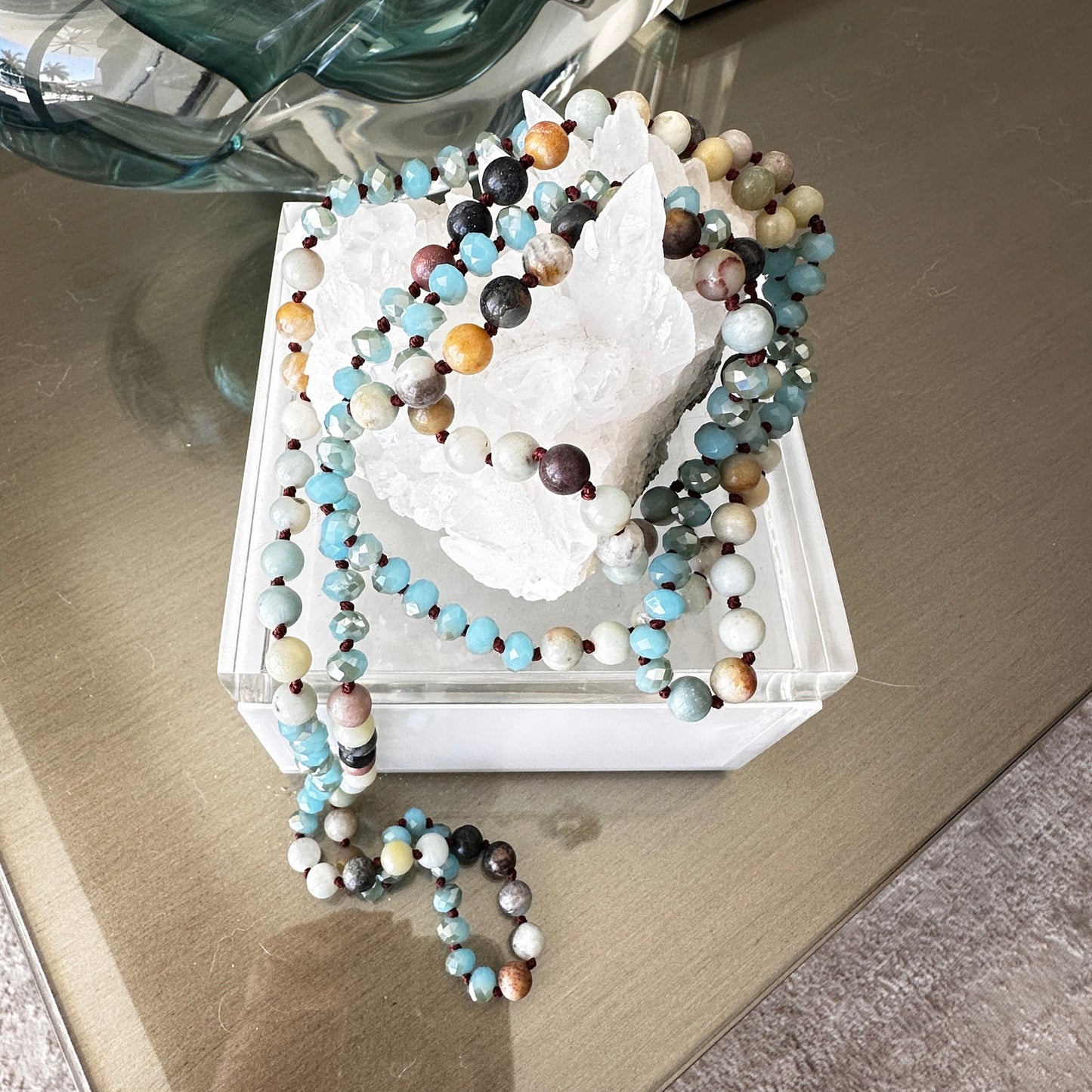 Hand-Knotted Faceted Amazonite Rondelle Bead Necklace