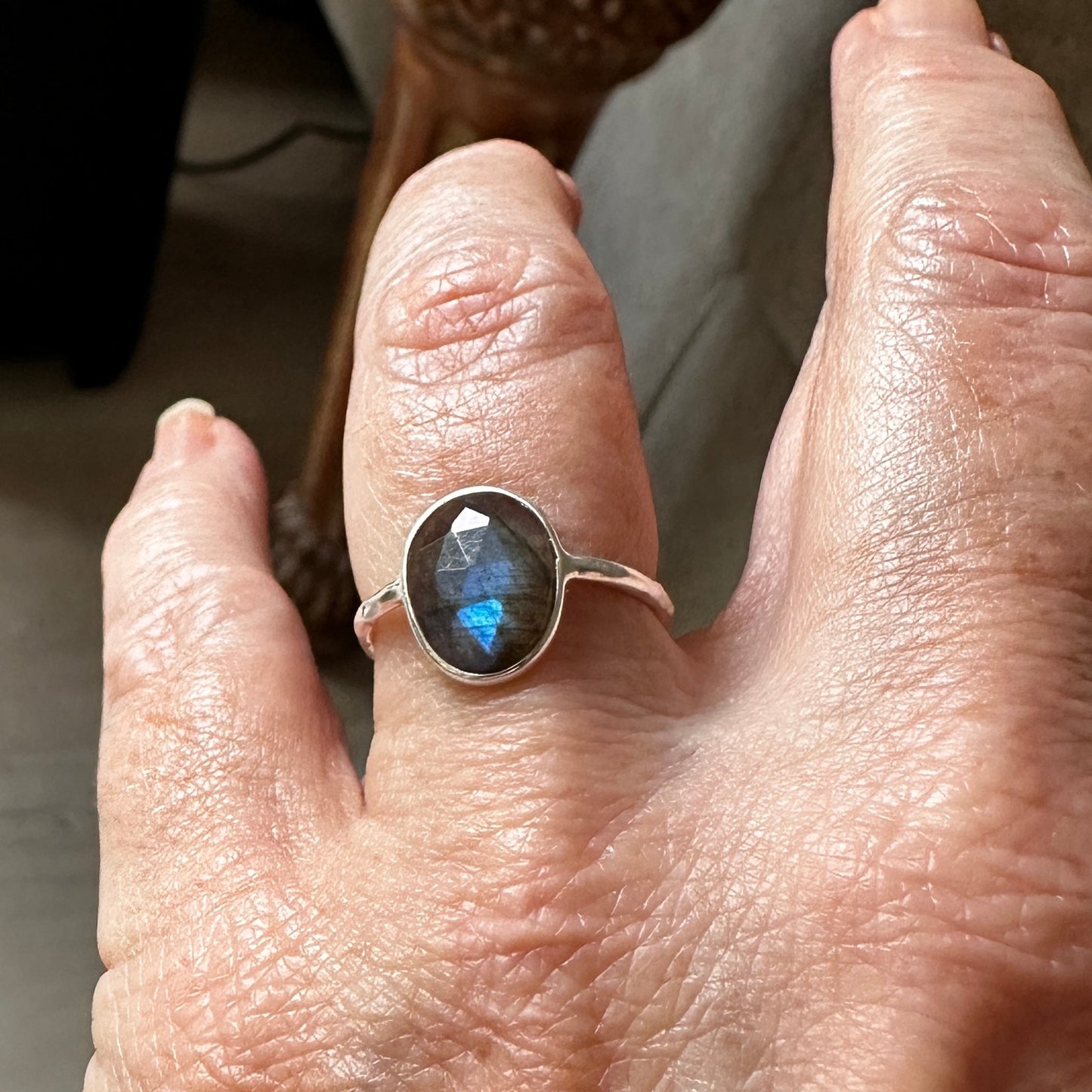 Natural Faceted Labradorite 925 Sterling Silver Ring
