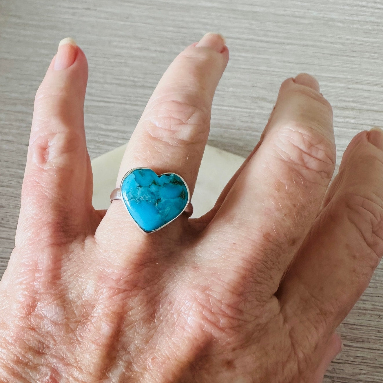Heart Composite Mohave Blue Turquoise Sterling Silver Ring
