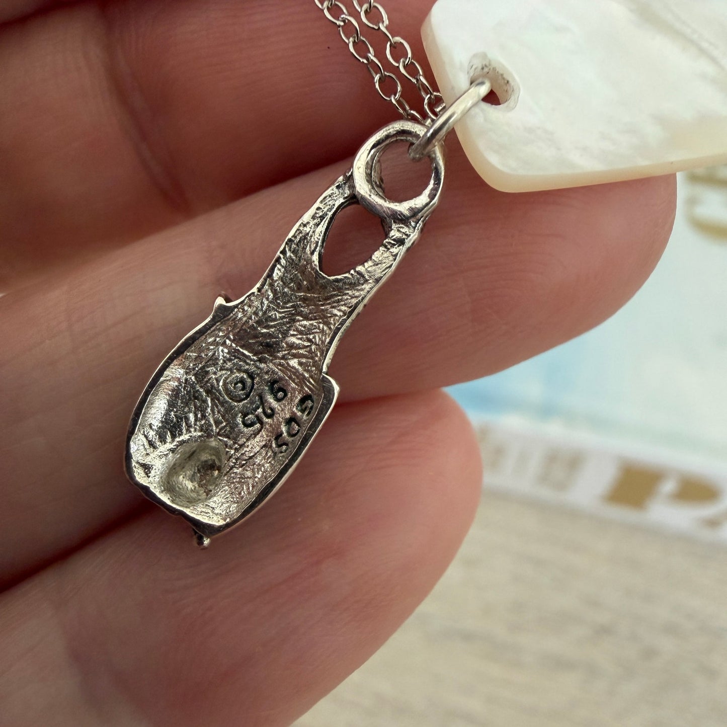 Sterling Silver Bat Pendant Mother of Pearl 18" Chain Gothic